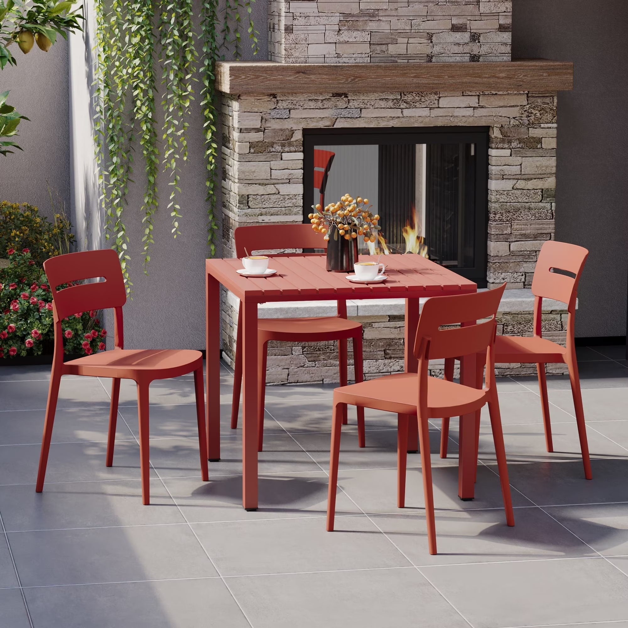 WestinTrends Playa 5-Piece Outdoor Metal Frame Dining Table Patio Set with Stackable Patio Dining Chairs, Olive Green - Image 5