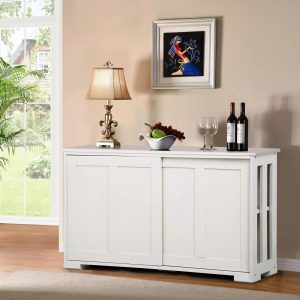 Topeakmart Antique White Buffet Cabinet Kitchen Table Sliding Door Stackable Sideboard Storage