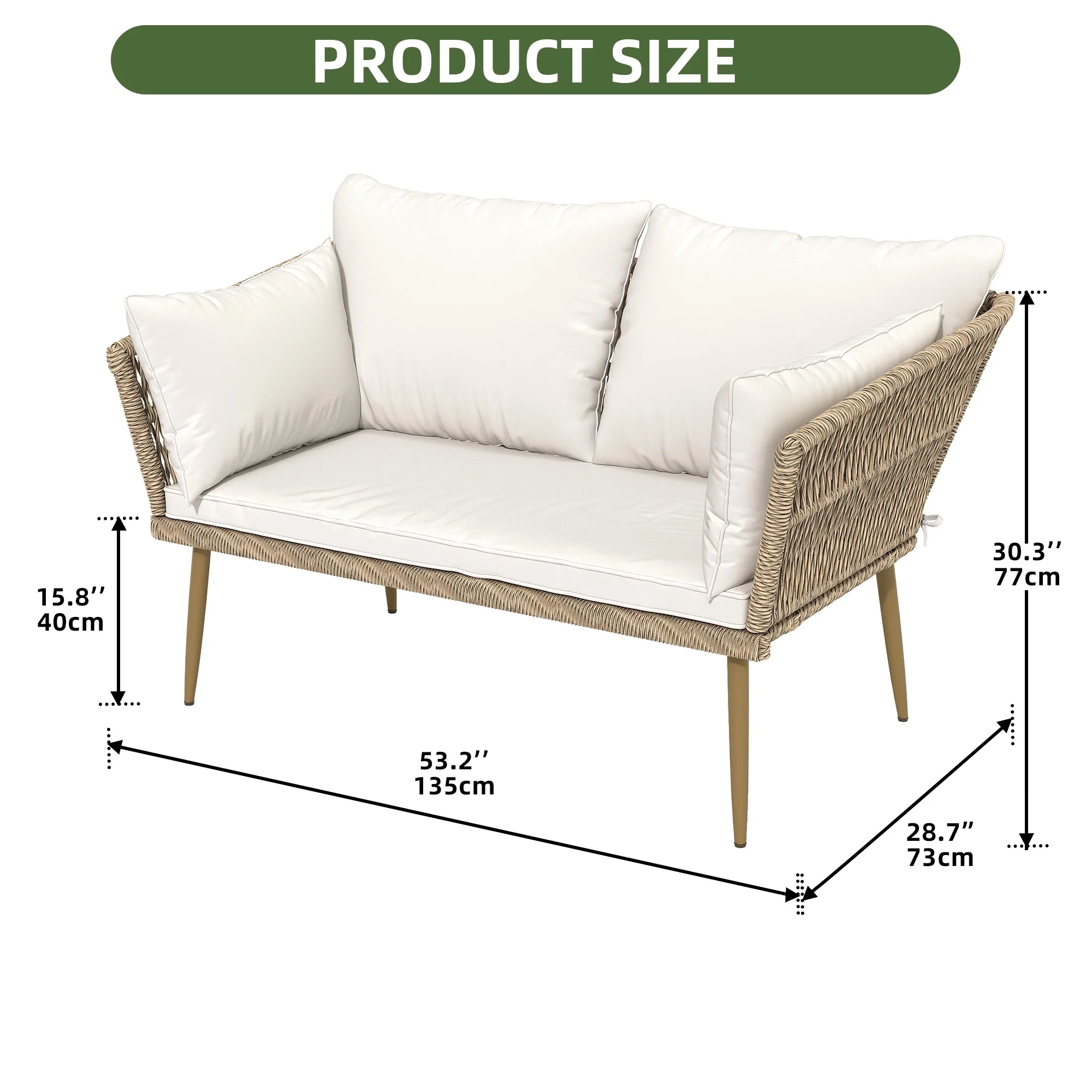 Uforic Outdoor Wicker Loveseat with Cushions and Rattan Side Table, All-Weather 2 Pieces Bistro Patio Conversation Furniture Set -Beige - Image 20