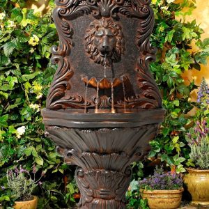John Timberland Imperial Lion Acanthus Rustic Outdoor Floor Wall Water Fountain with LED Light 50" for Yard Garden Patio Home Deck Porch House Balcony