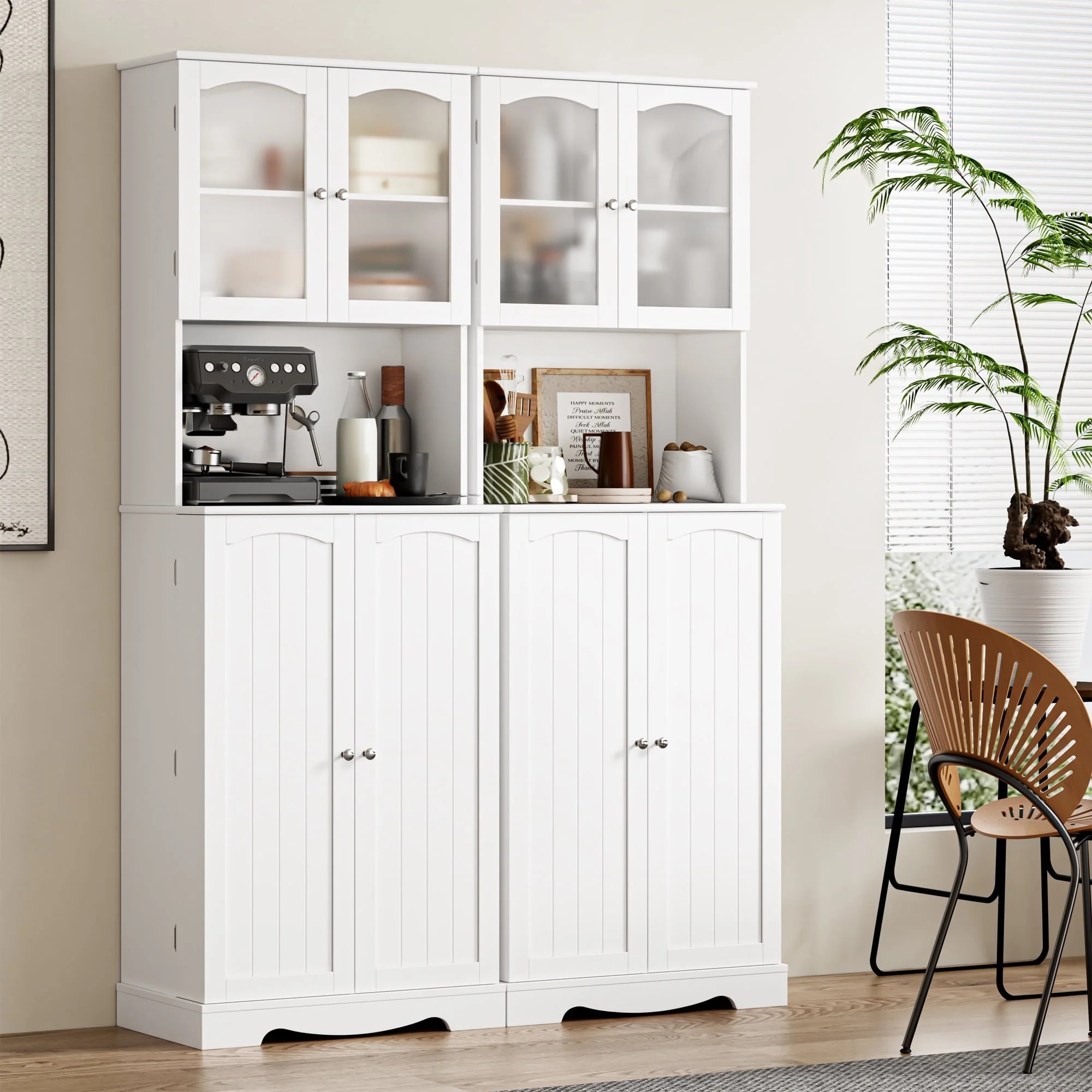 Homfa 71'' 4 Doors Kitchen Pantry Cabinet, Tall Pantry Storage Cabinet with Adjustable Shelves, Microwave Cabinet for Dining Room, White - Image 7