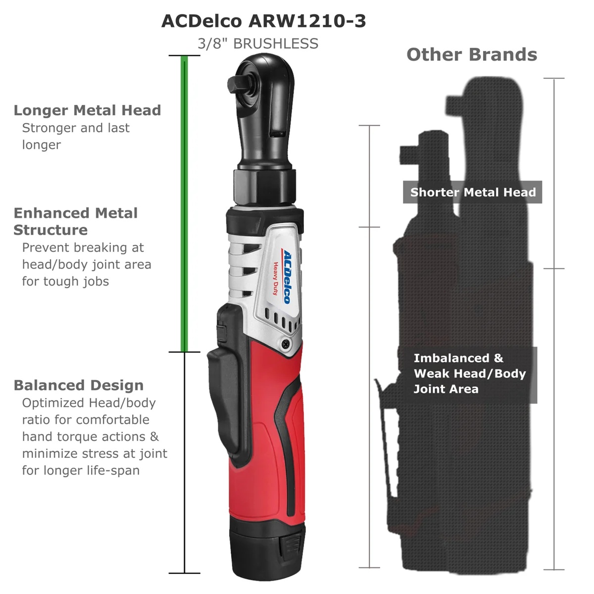 ACDelco ACDelco ARW12103-K2 G12 Series 12V Li-ion Cordless 3/8" Brushless Rachet Wrench & ?"? Impact Driver Combo Tool Kit with 2 Batteries - Image 6