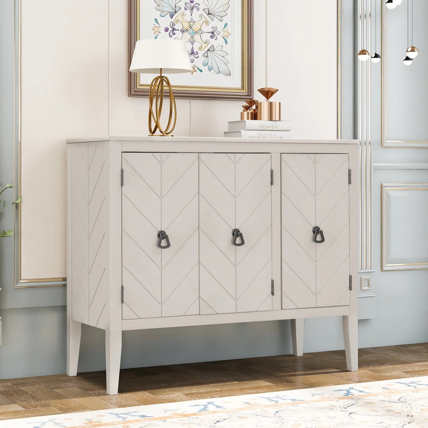 Ouyessir Solid Wood Buffet Sideboard Entry Console Table ,Antique Storage Cabinet with Doors and Adjustable Shelf, for Living Room , Dining Room, Kitchen, 37" Lx15.7 Wx31.5 H,Cream White - Image 10