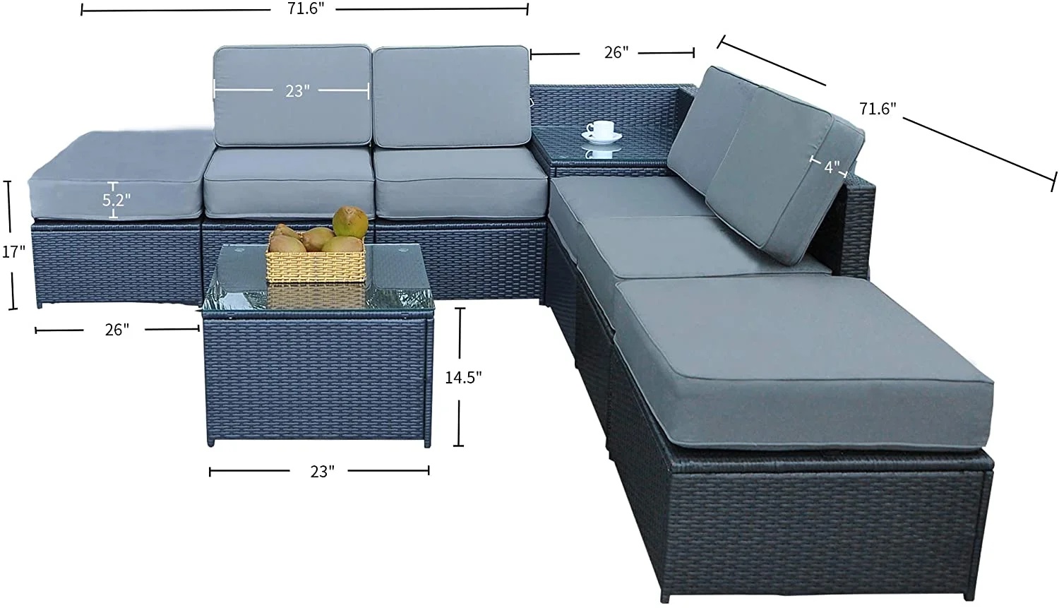 Mcombo Aluminum Outdoor Patio Furniture Sectional Set Black Wicker Sofa All-weather Resin Rattan Conversation Chair with Cushions 6080-1007 Cw - Image 12