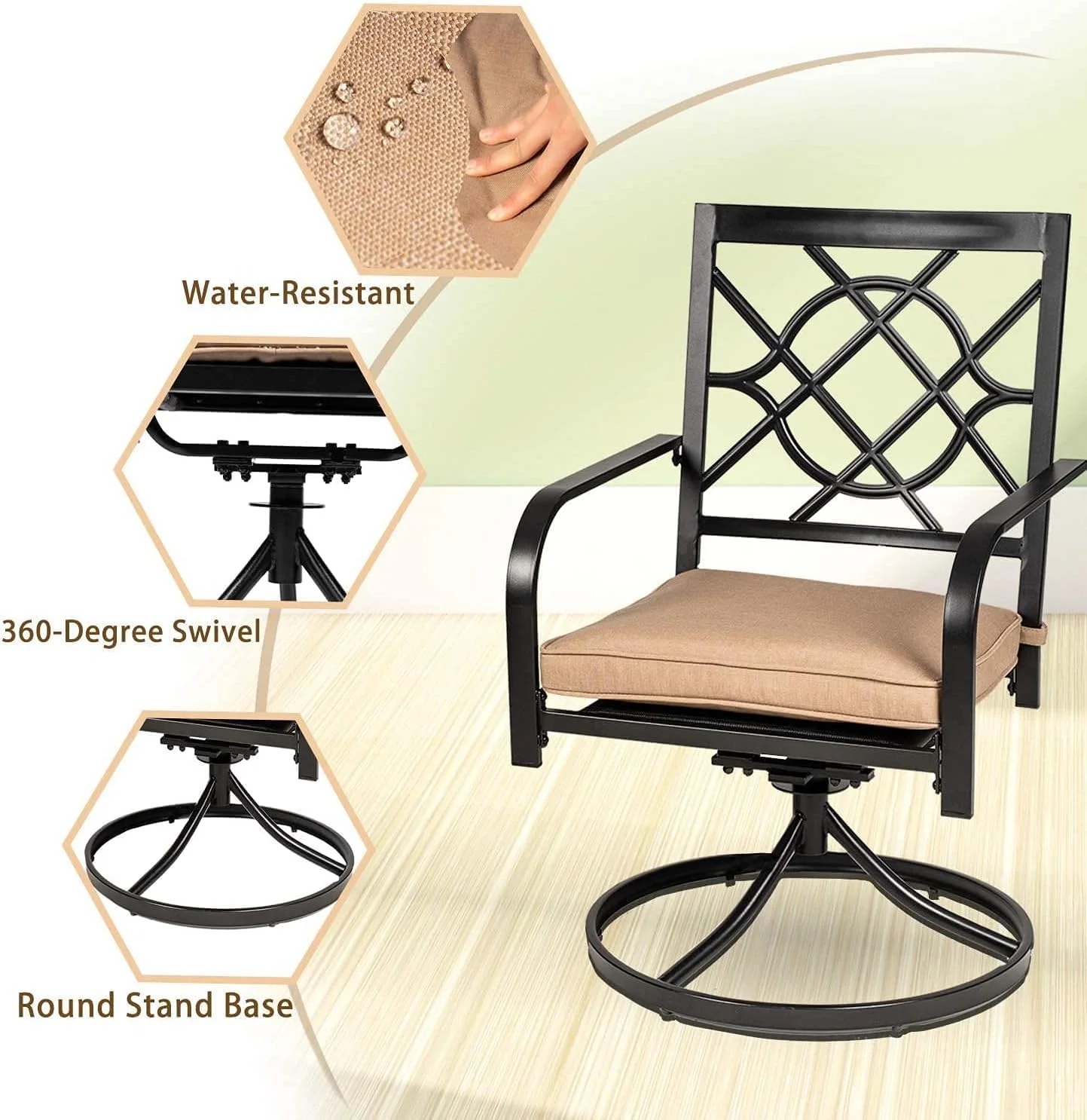 SUNCROWN 7-Piece Outdoor Wrought Iron Chairs and Table Patio Dining Furniture Set - 6 Stackable Metal Chairs, 1 Steel Slat Bistro Table and 1 Brown 9Ft Patio Umbrella for Garden Backyard Deck - Image 37