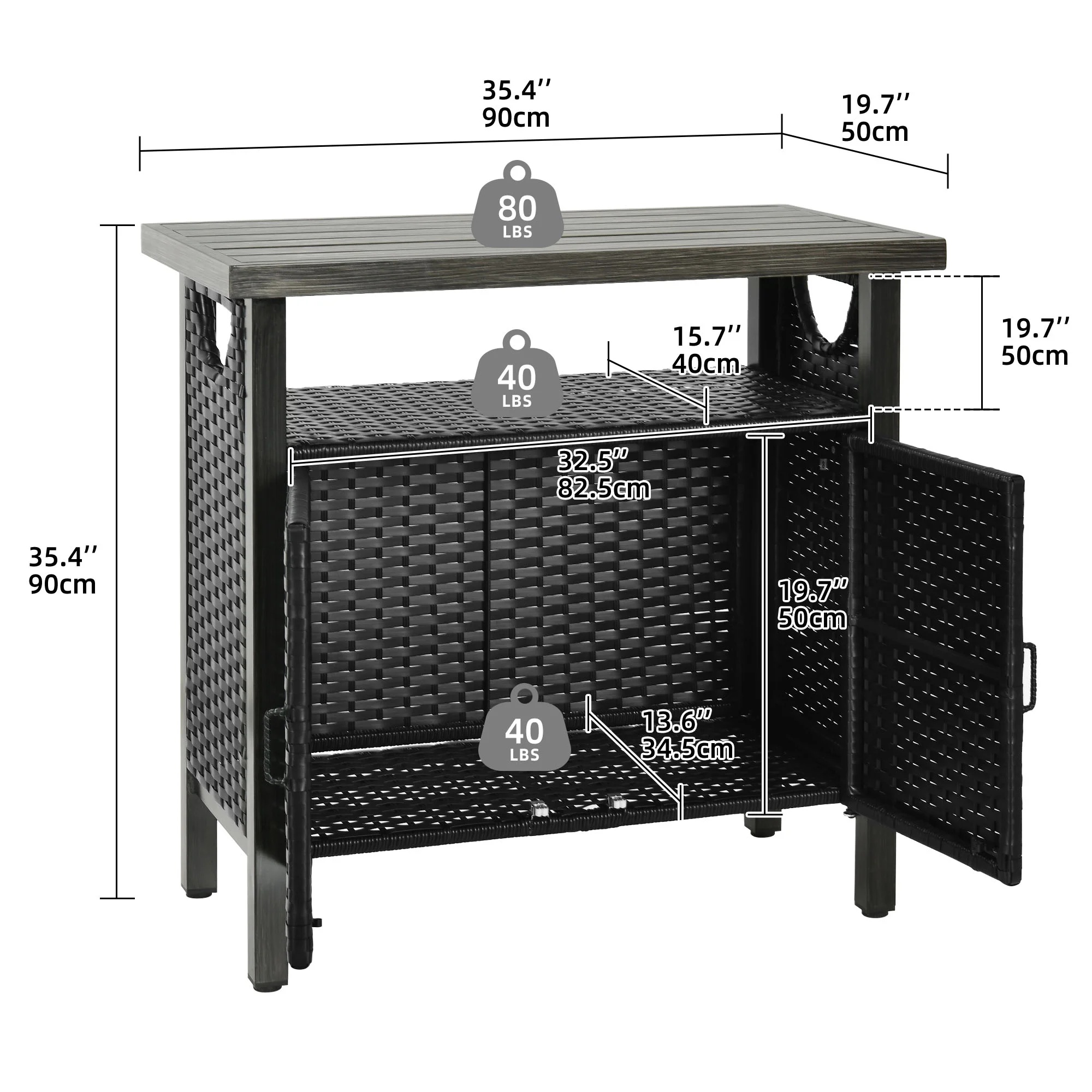 DWVO Outdoor Garden Patio Wicker Storage Cabinet with with 2 Doors and Shelves, Wicker Bar Table, Rattan Counter Table,Deck Box - Brown - Image 17