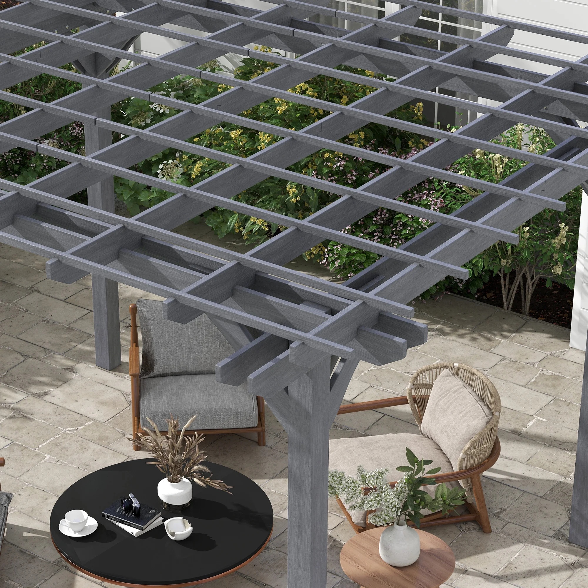 Outsunny 12' x 10' Wooden Pergola Grape Trellis, Outdoor Gazebo for Garden, Patio, Backyard, Deck, Gray - Image 7