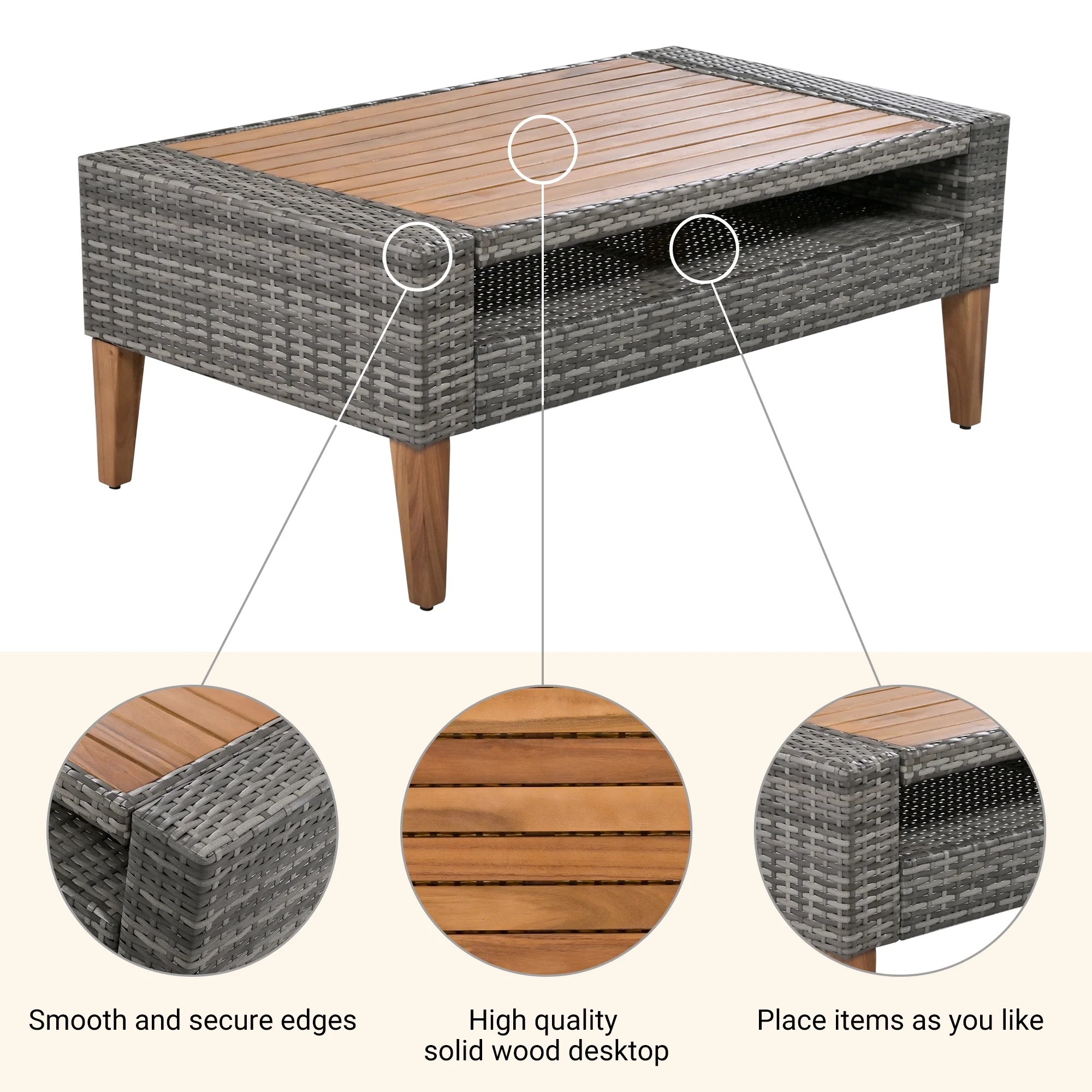 6 Pieces Wicker Patio Furniture Set Outdoor Conversation Set, All Weather PE Rattan Sectional Sofa Couch with Storage Table and Cushions, Beige - Image 7