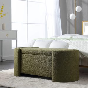 KINFFICT 43.3" Velvet End of Bed Bench for Bedroom, Upholstered Storage Ottoman Bench Entryway Bench with Storage for Living Room Bedroom, Green