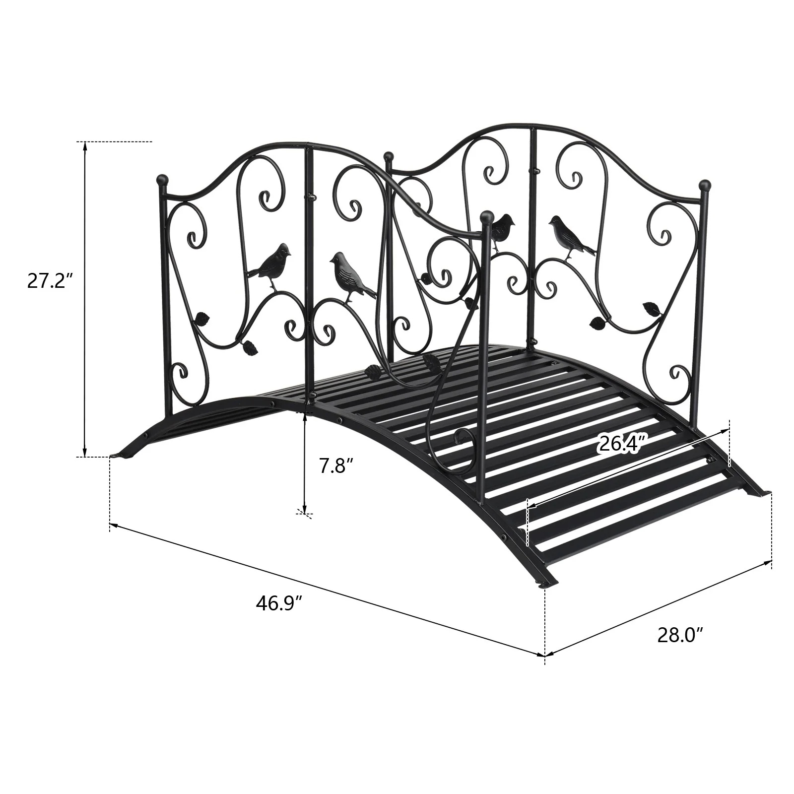 Garden Bridge, Metal Arch Backyard Garden Bridge Safety Siderails, Arch Path Bridge, Ourdoor Decorative Iron Foot Bridge for Pond and Backyard Landscaping (Black with Ball Flat Top), (47 x 26 x 28)" - Image 3