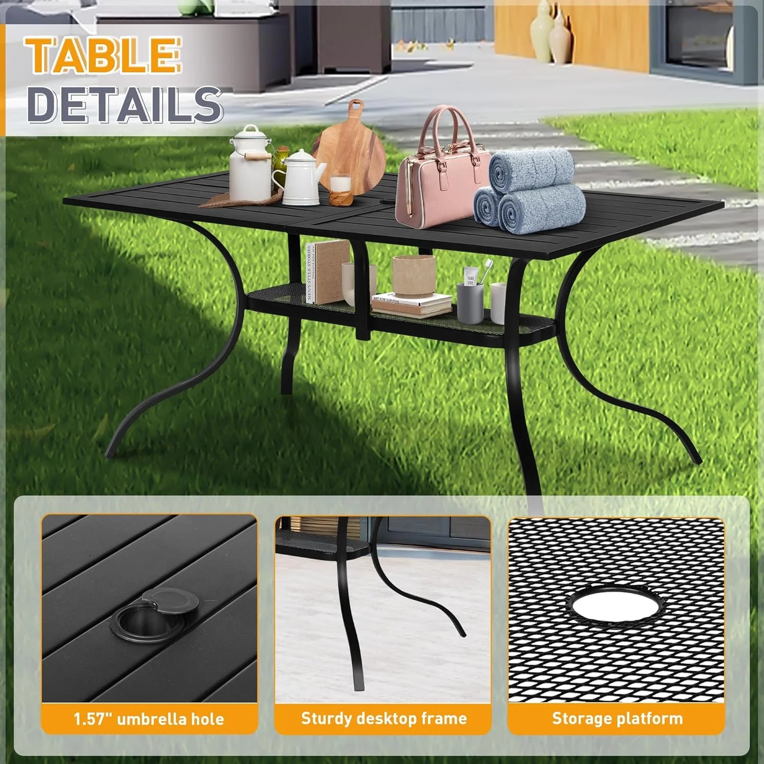 SUNCROWN 7-Piece Outdoor Wrought Iron Chairs and Table Patio Dining Furniture Set - 6 Stackable Metal Chairs, 1 Steel Slat Bistro Table and 1 Brown 9Ft Patio Umbrella for Garden Backyard Deck - Image 16
