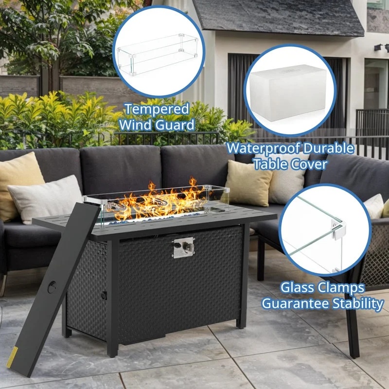 45 inch Propane Fire Pit Table,50000 BTU Gas Fire Pits Table with Lid & Lava Rock & Waterproof Cover, Outdoor Propane Firepit for Dining or Party, Outside, Patio, Garden, Yard - Image 8