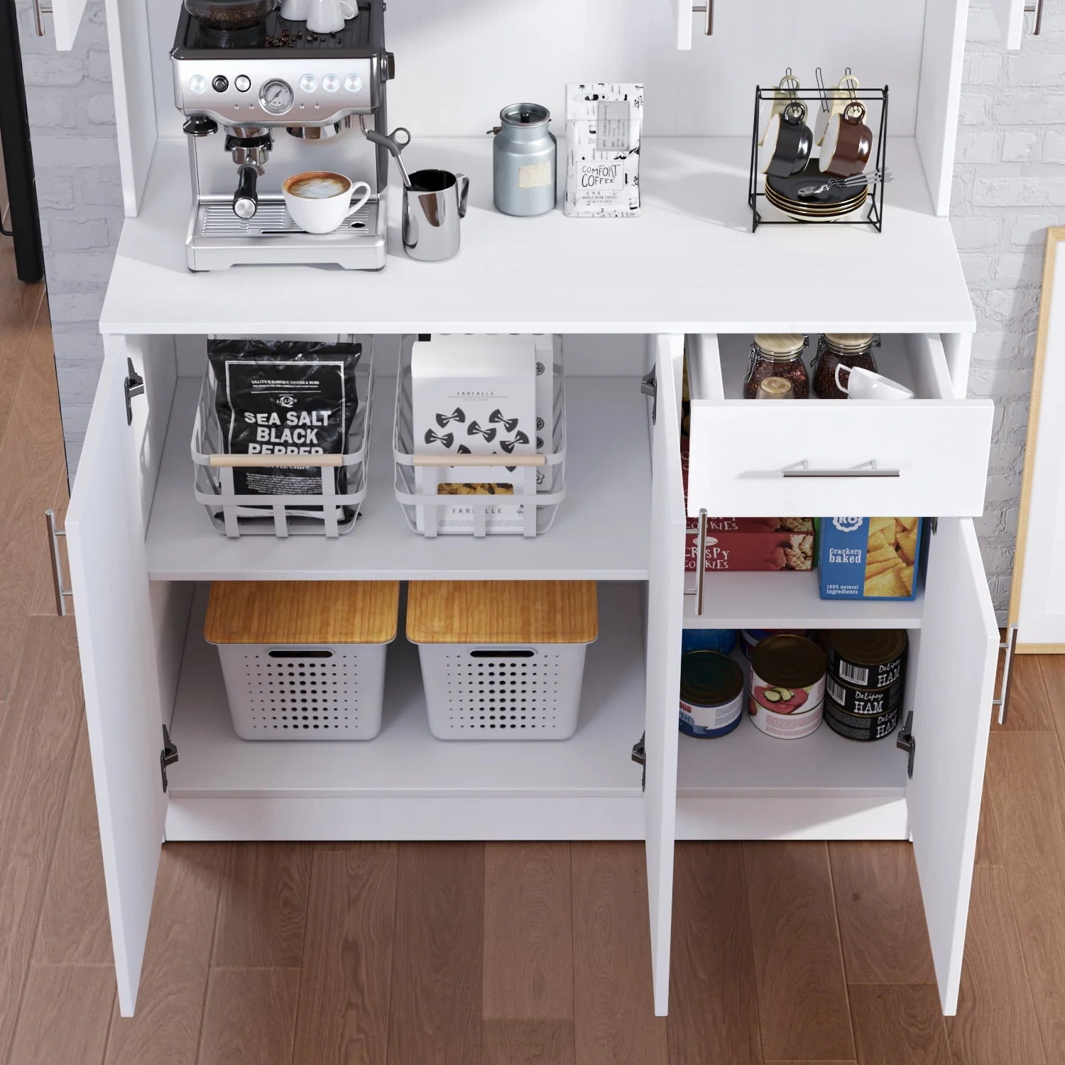 Kitchen Pantry Cabinet, 72" Kitchen Cupboard Freestanding Storage Cabinets with 6 Doors and Drawer, White - Image 4