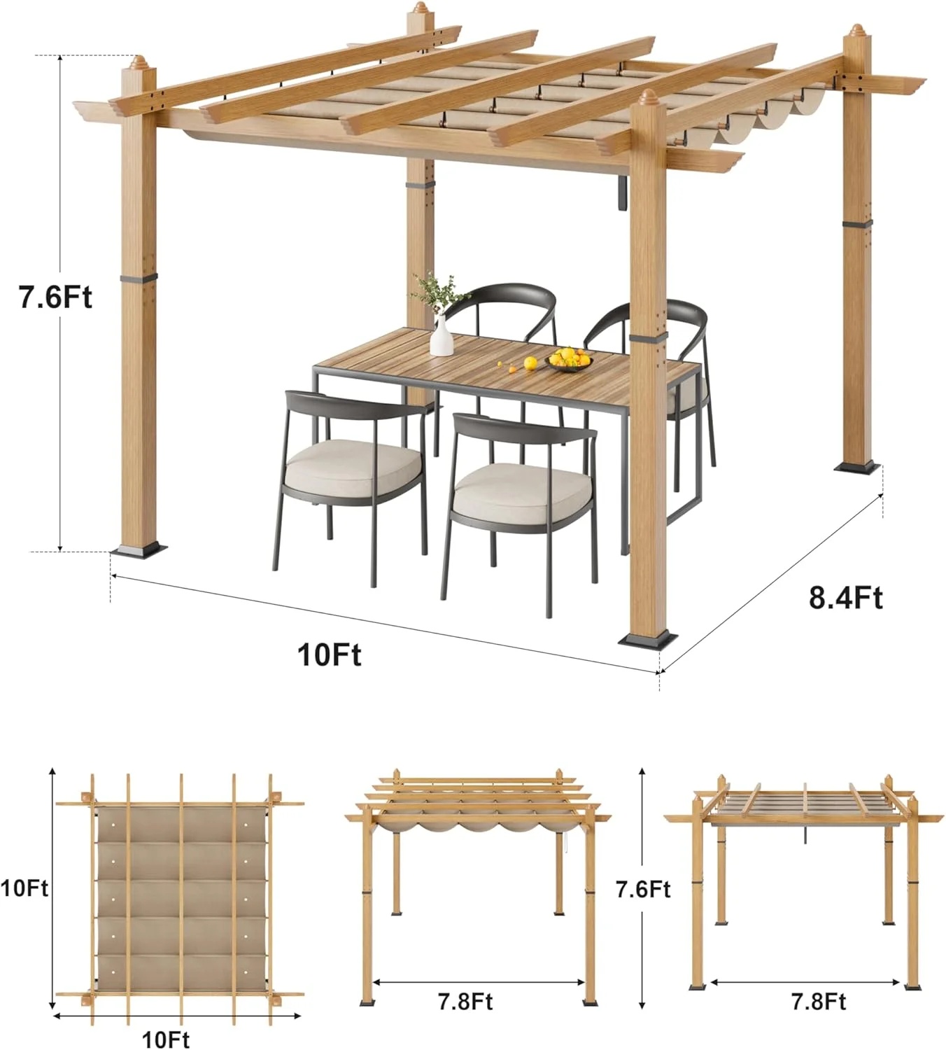 Outdoor Pergola with Adjustable Roof,Modern Metal Patio Aluminum Pergola,Reinforced Frame Outdoor Shelter with Sun Shade Canopy,Shade Cover for Garden,Backyard and Deck - Image 15