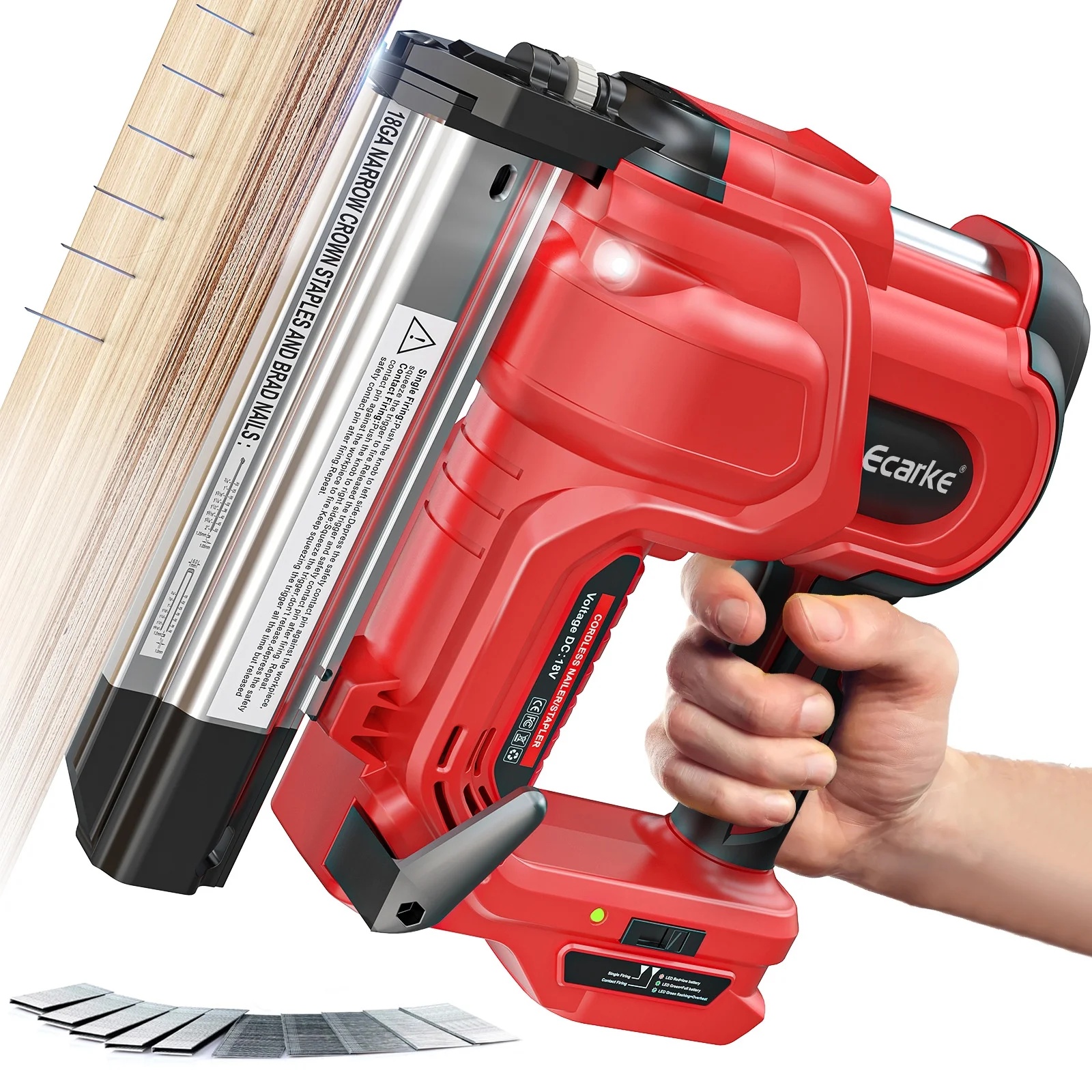 Gauge Electric Nail Gun Compatible with Milwaukee Battery,2 in 1 Cordless Brad Nailer and Stapler with 18GA Nails/Staples,Battery for M18 18V Power,2 Firing Modes for Trim Wood Crafting DIY - Image 2