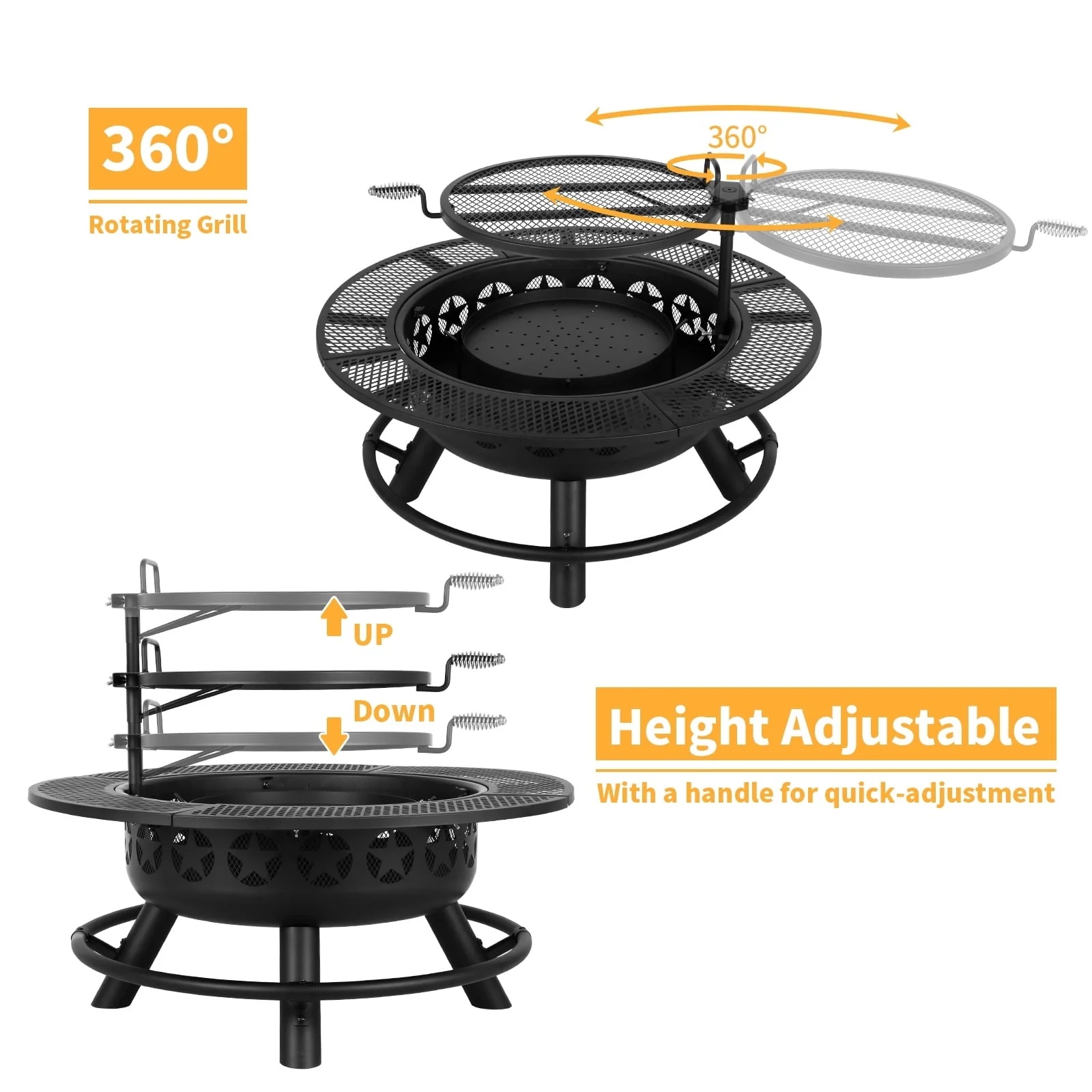Hykolity 35 Inch Fire Pit with Cooking Grate & Charcoal Pan, Outdoor Wood Burning BBQ Grill Firepit Bowl with Cover Lid, Steel Round Table for Backyard Bonfire Patio Picnic - Image 5