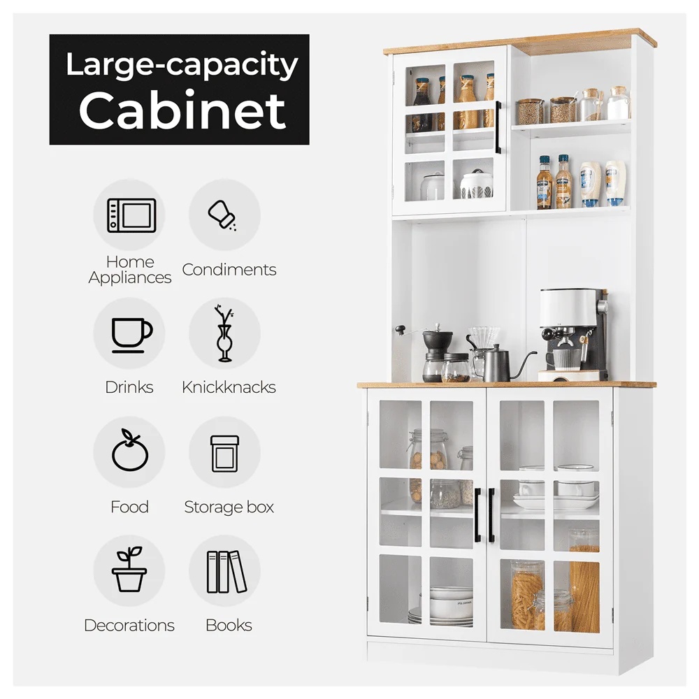 SmileMart 72"H Kitchen Pantry Storage with 3 Cabinets 2 Open Shelves for Dining Room, White - Image 7