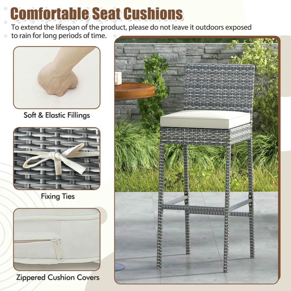 Aimee Lii Set of 2/4 Patio Wicker Barstools with Soft Seat Cushion and Cozy Footrest-Set of 4, Outdoor Patio Furniture for Porch Balcony, Sturdy - Image 3