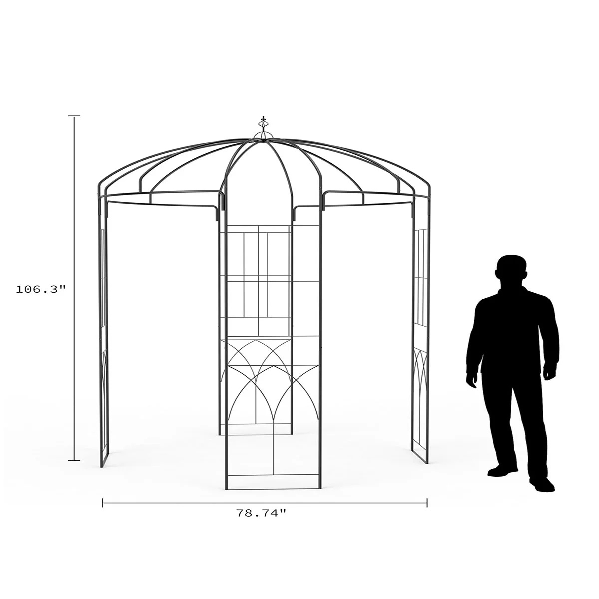 Danolapsi 8.8 FT Elegant Birdcage Shape Garden Arch, Sturdy Steel Wedding Arbor for Outdoor Ceremony, Romantic Pavilion for Climbing Plants, Black Metal Pergola for Patio, Backyard, Lawn Decor - Image 3