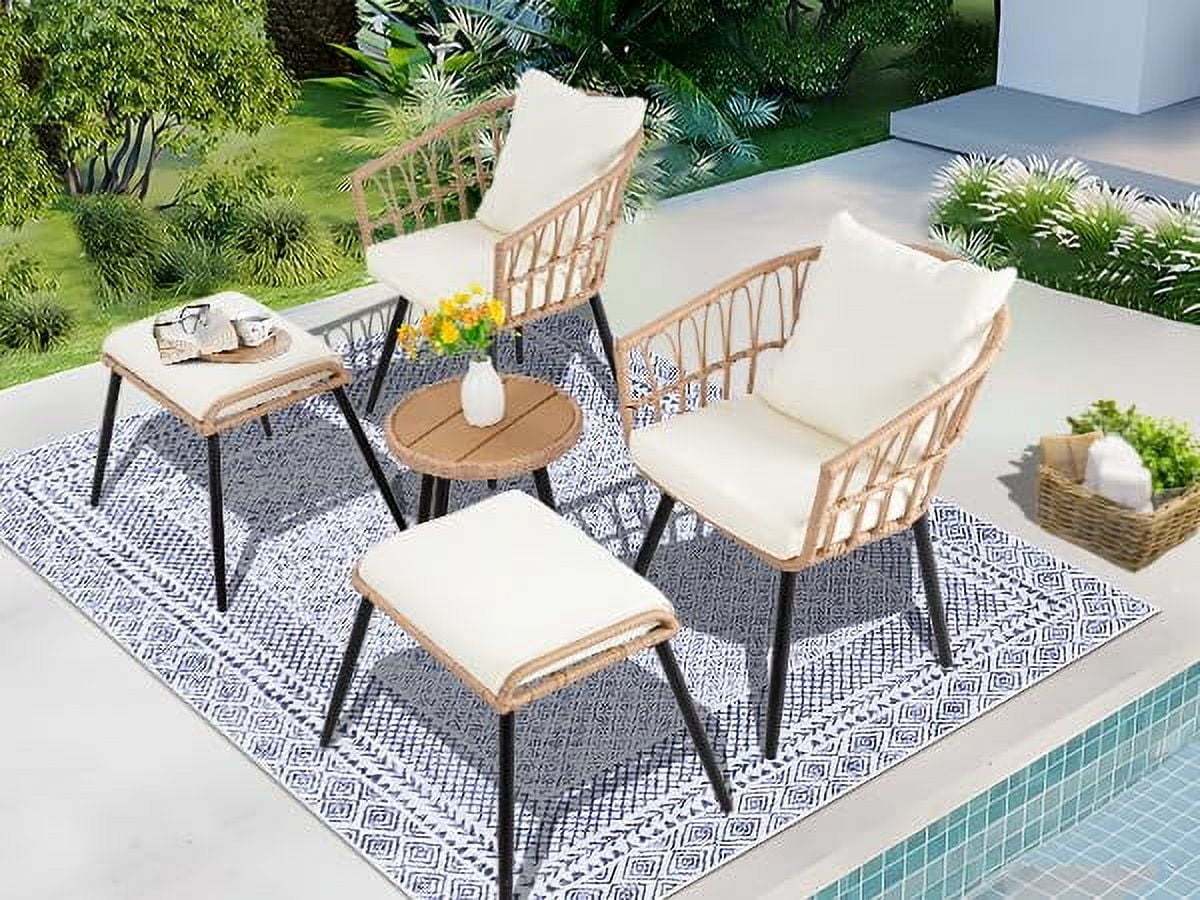 FHFO 3 Piece Patio Bistro Set, Outdoor Wicker Apartment Balcony Furniture Sets, Rattan Table and Chairs Set of 2 for Porch Backyard Lawn Poolside Deck, Beige - Image 17