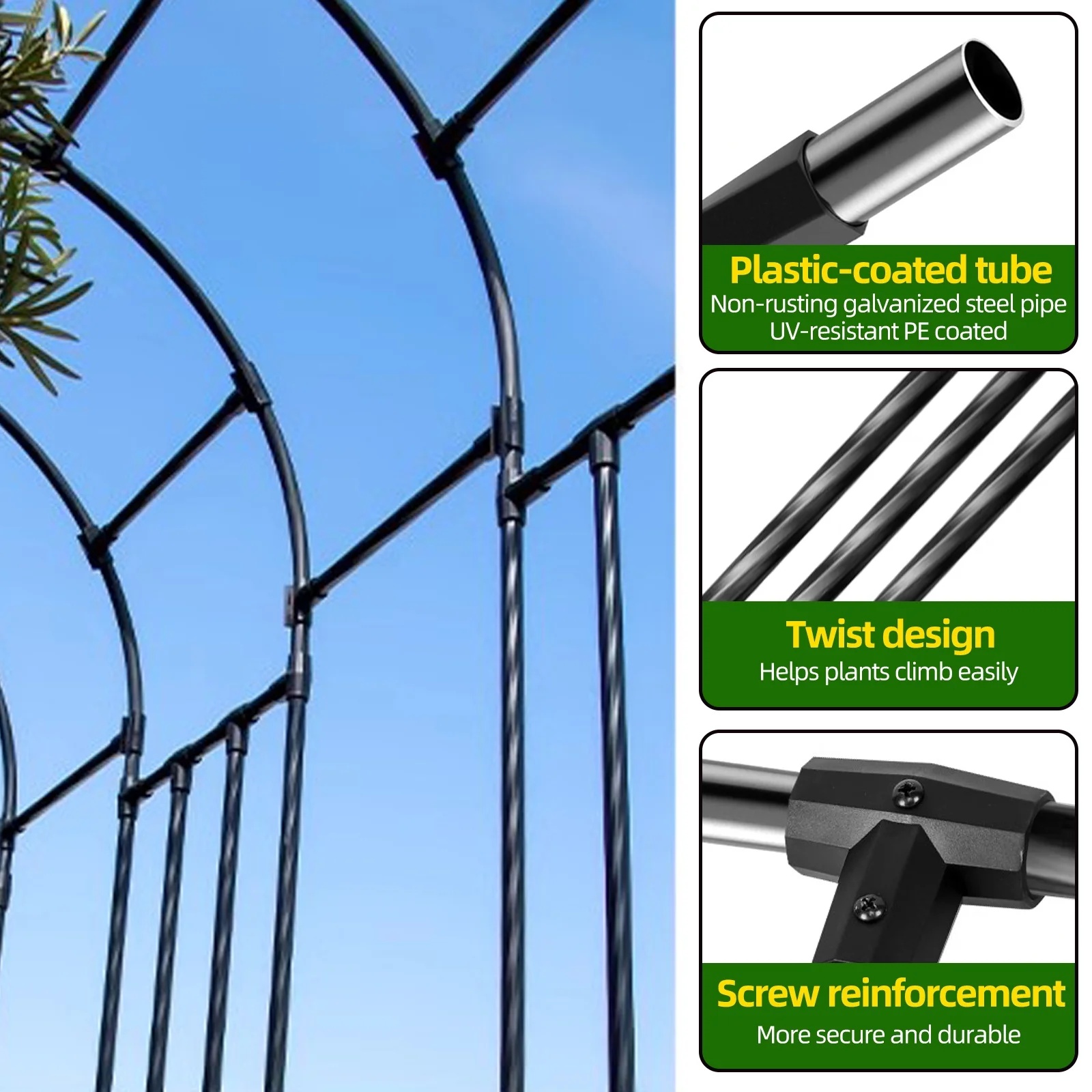 Garden Arch Trellis - Length: 126in, Height: 94.5in Garden Arch Arbor Trellis for Climbing Plants Outdoor - Garden Arch for Lawn, Party, Ceremony Wedding Decoration - Image 2