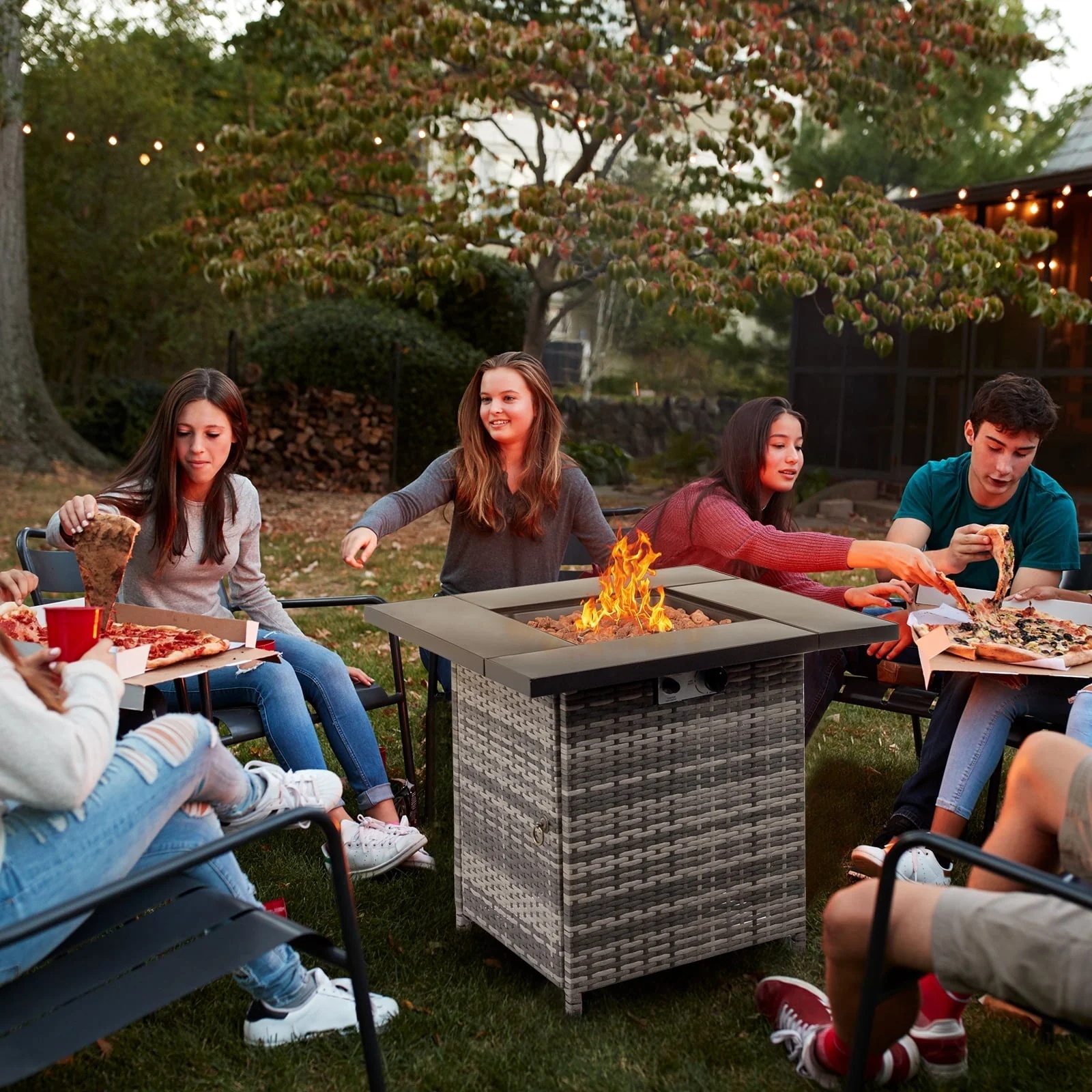 SEGMART Square Propane Fire Pit Table, Outdoor Gas Fire Pit Table with Lava Rocks and Lid, Gas Heater for Bonfire Patio Garden Backyard, 28-Inch 50,000 BTU Auto-Ignition Fire Table, CSA Certification - Image 5