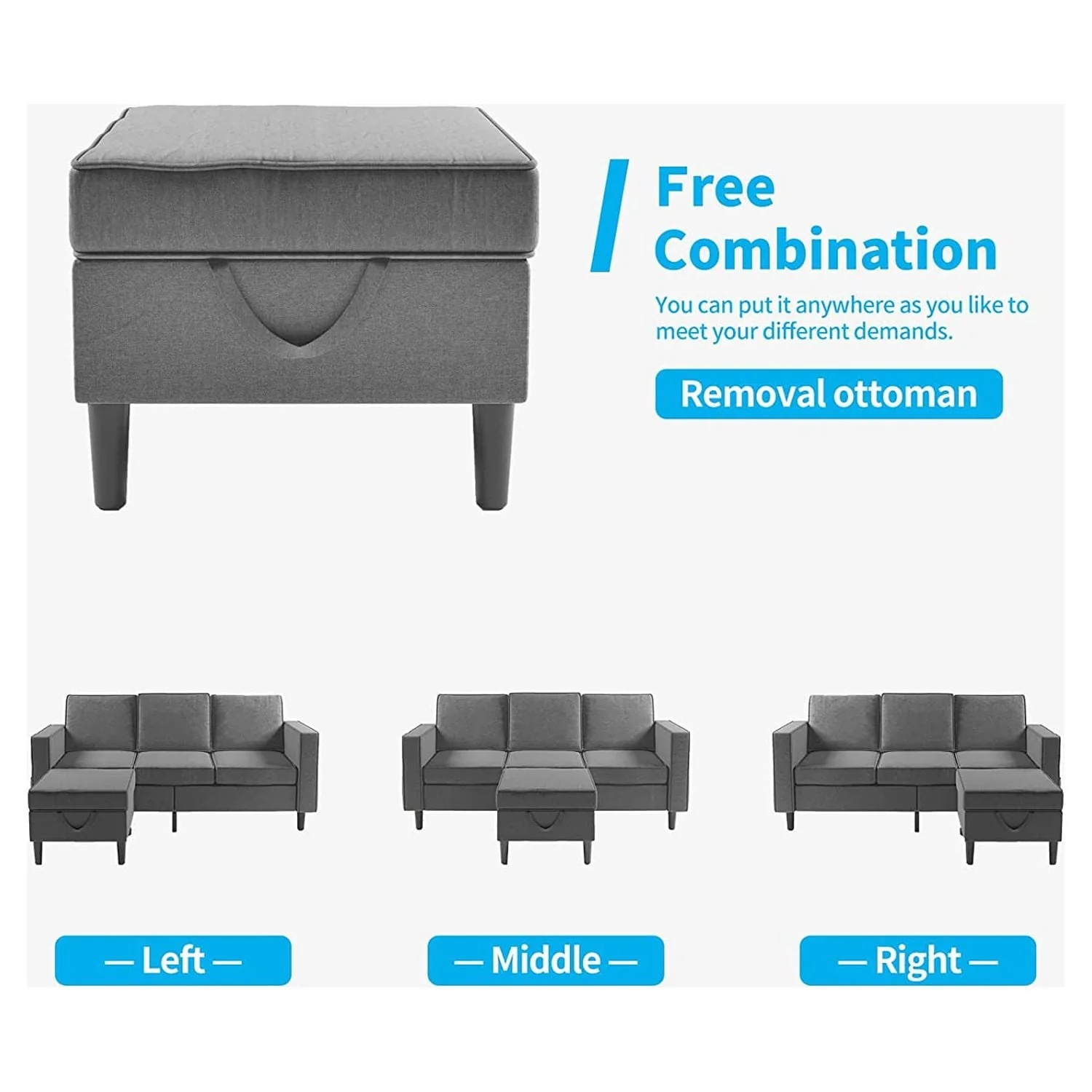 Mjkone Convertible Sectional Sofa Couch, L-Shaped Couch with Storage Ottoman, Couches for Living Room, Living Room Furniture Suitable for Small Space-Apartment/Upstairs Loft/Living Room (Dark Gray) - Image 7