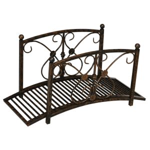 3.3FT Metal Garden Bridge - Decorative Arch Footbridge with Rails, Rust Finish - Outdoor Landscape Decor for Backyard, Pond, Stream