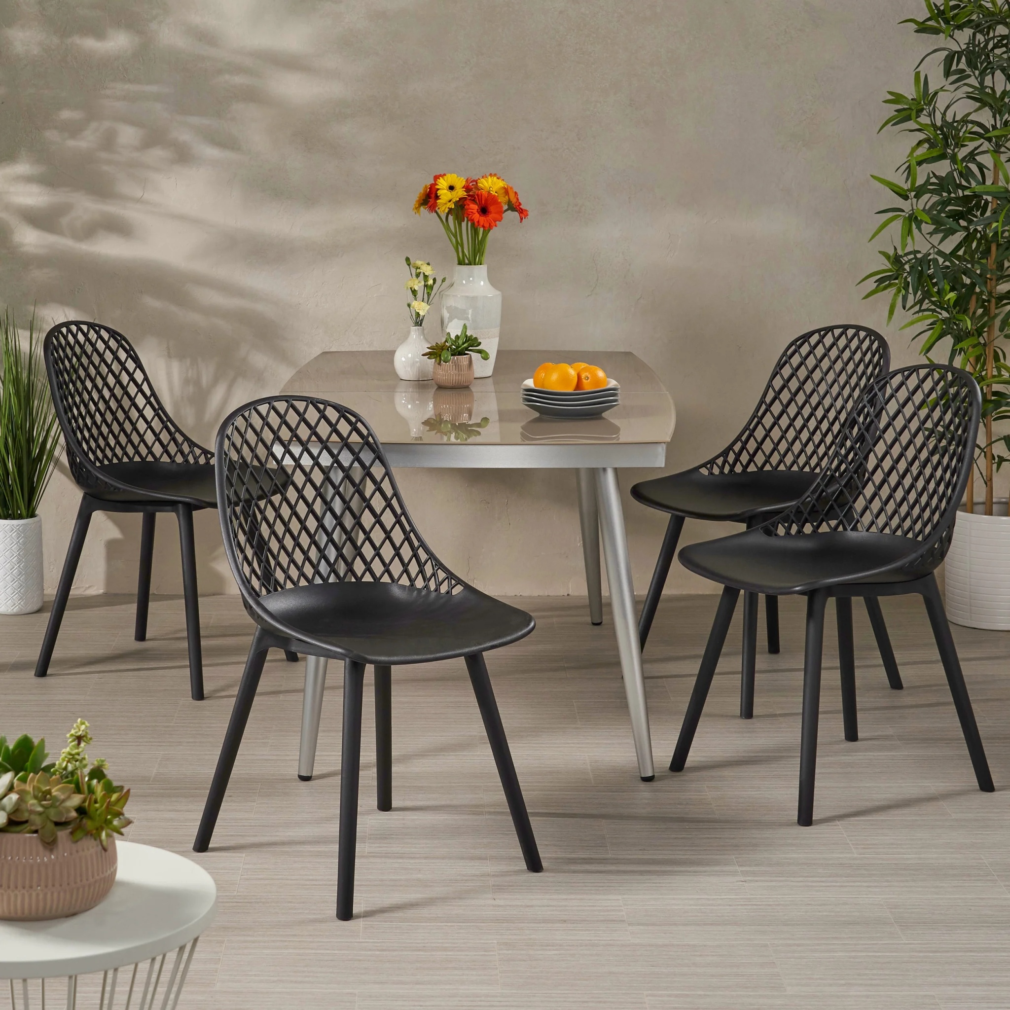 Noble House Lily Plastic Patio Dining Side Chair in White (Set of 4) - Image 20