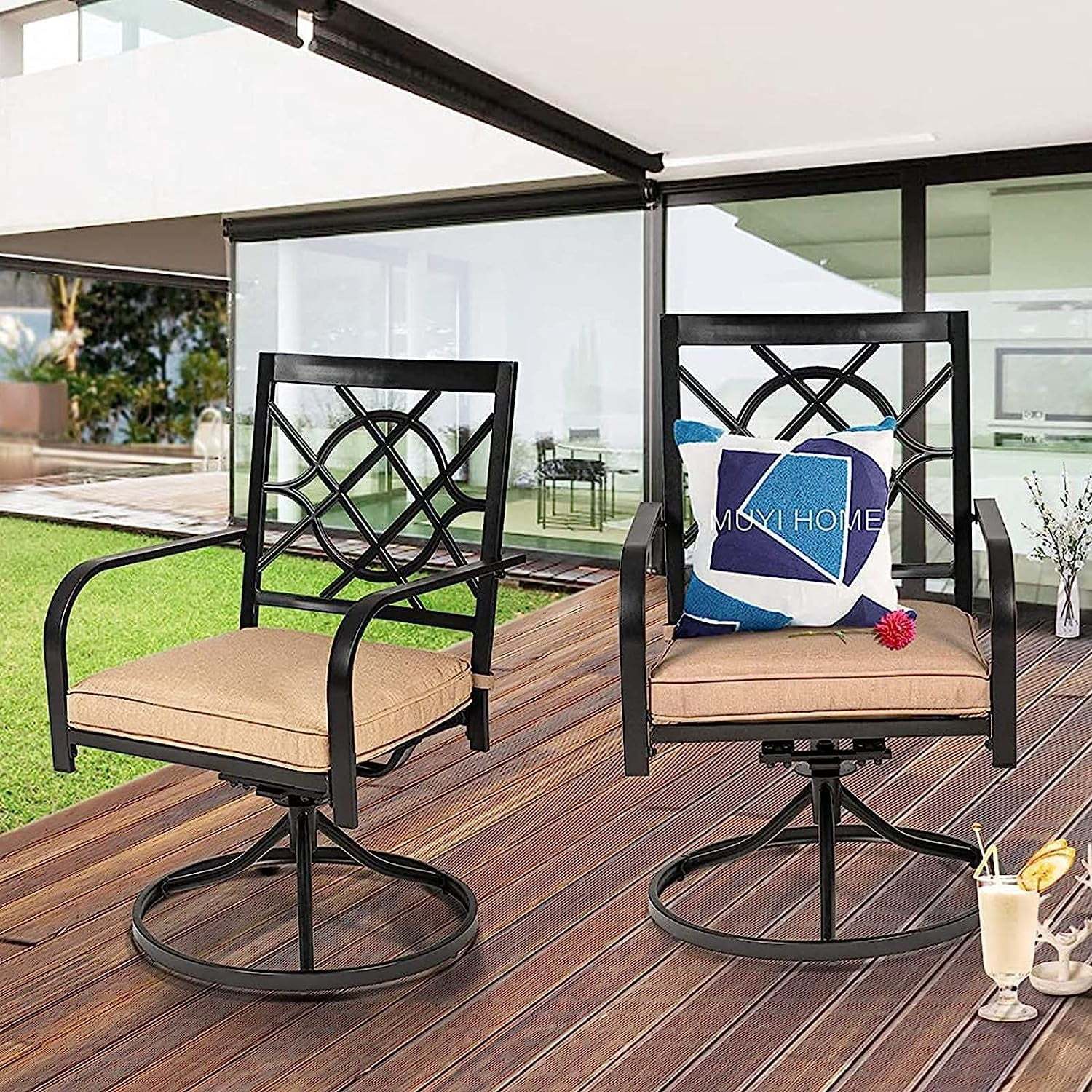 SUNCROWN 7-Piece Outdoor Wrought Iron Chairs and Table Patio Dining Furniture Set - 6 Stackable Metal Chairs, 1 Steel Slat Bistro Table and 1 Brown 9Ft Patio Umbrella for Garden Backyard Deck - Image 32