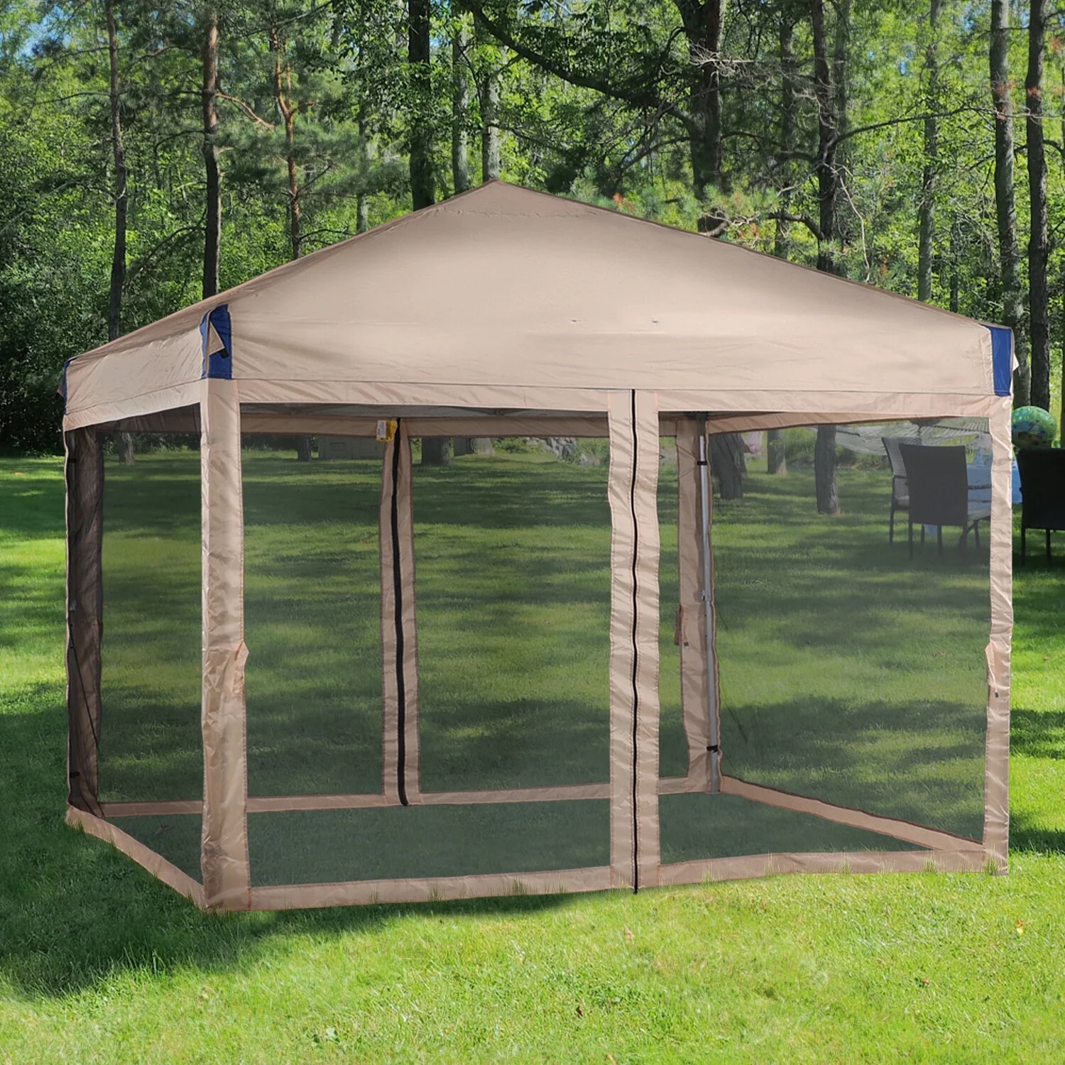 YUONAO 10x10 ft Pop Up Canopy Tent with Mesh Sidewalls, Portable Outdoor Shade Tent, Waterproof UV-Resistant Folding Gazebo for Backyard, Patio, Camping, Party(Beige) - Image 6
