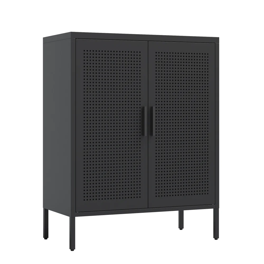 31.5" Metal Storage Cabinet with 2 Doors and 2 Adjustable Shelves, Garage Storage Cabinet with Metal Handles, Metal File Cabinet for Home Office School Gym, Black - Image 52