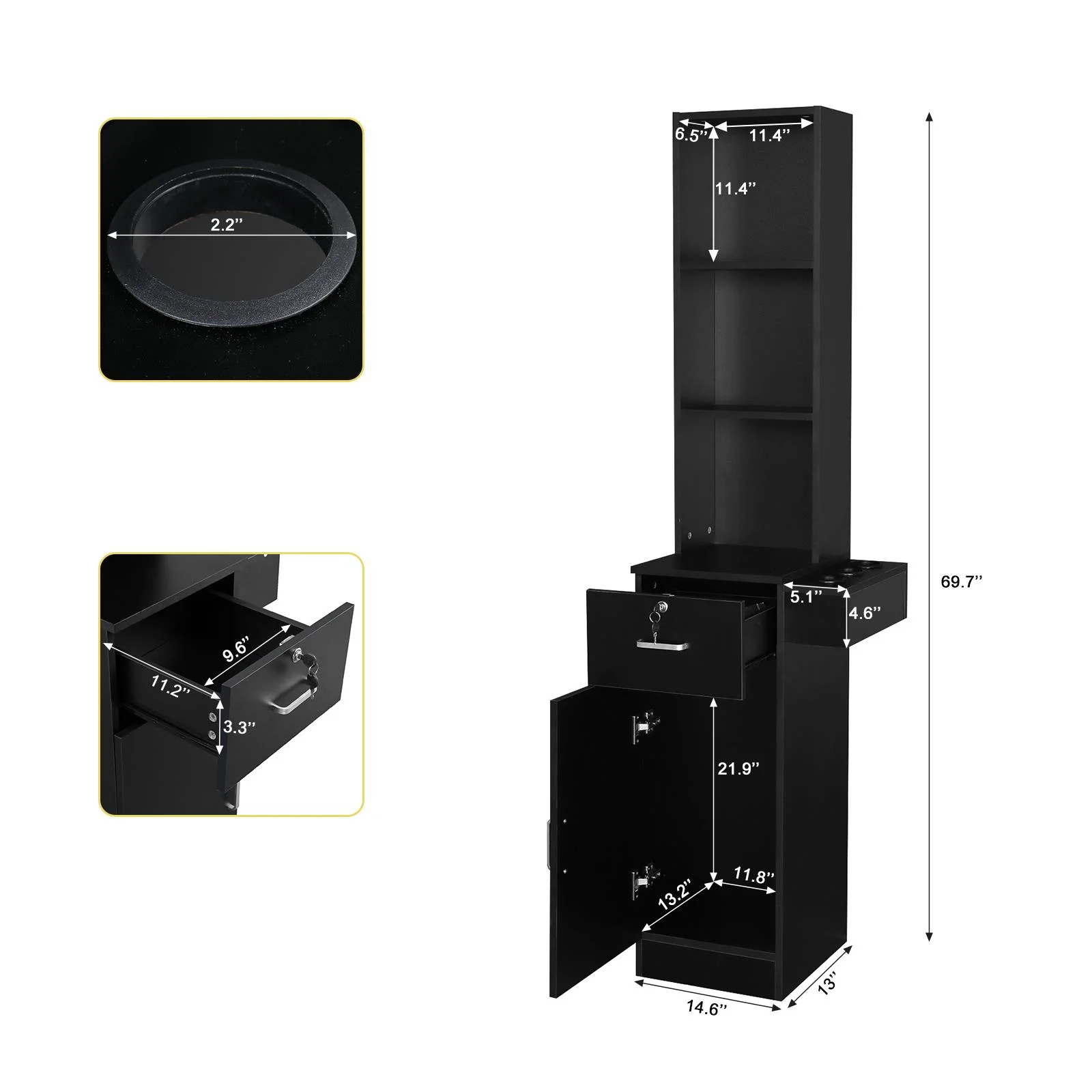 UBesGoo Barber Station Cabinet Wooden Hair Styling Storage Locker Beauty Salon Equipment, Black - Image 3