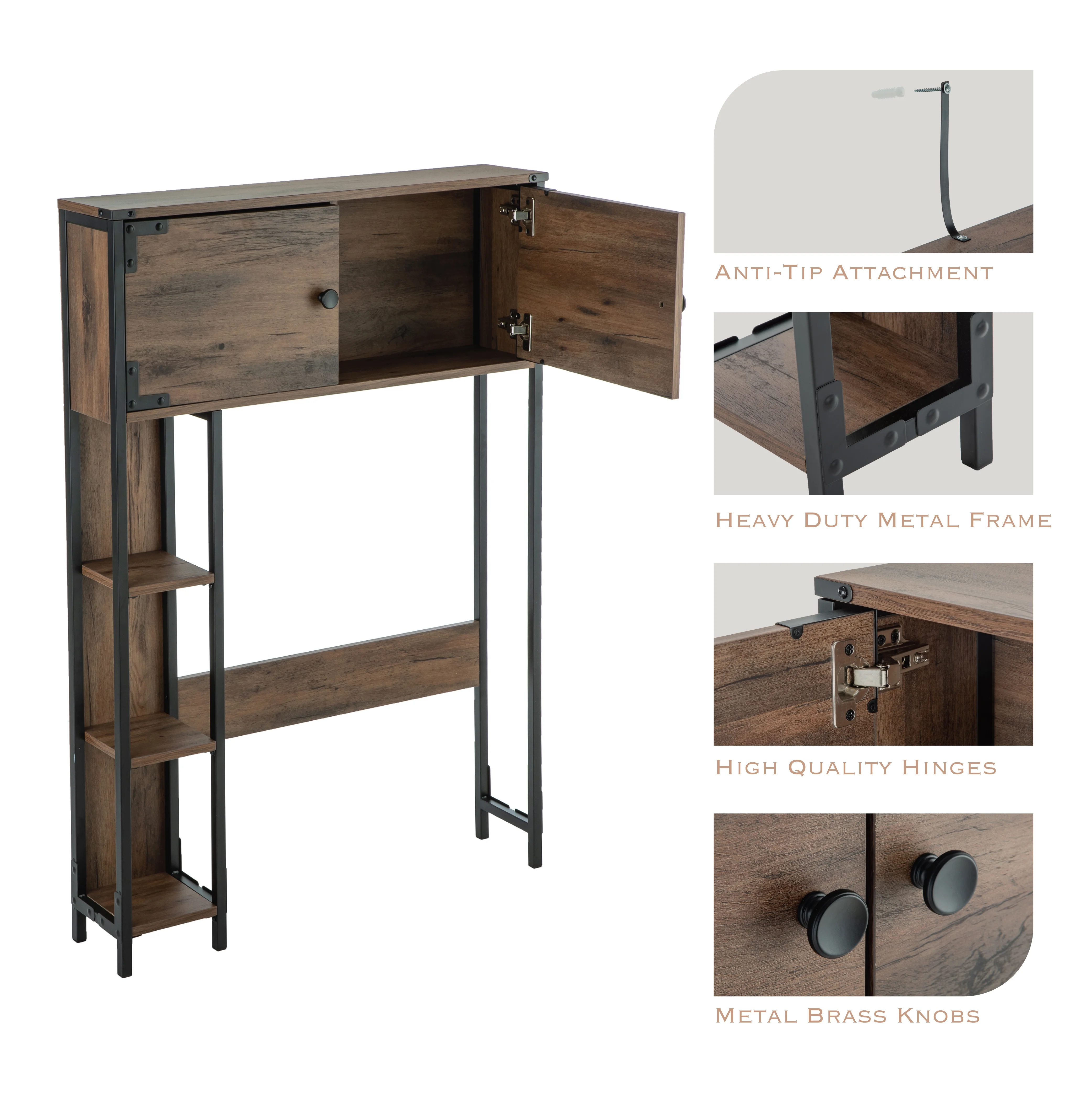 Landia Home over the Toilet Storage Cabinet, 3 Shelves, Brown Wood Finish - Image 7