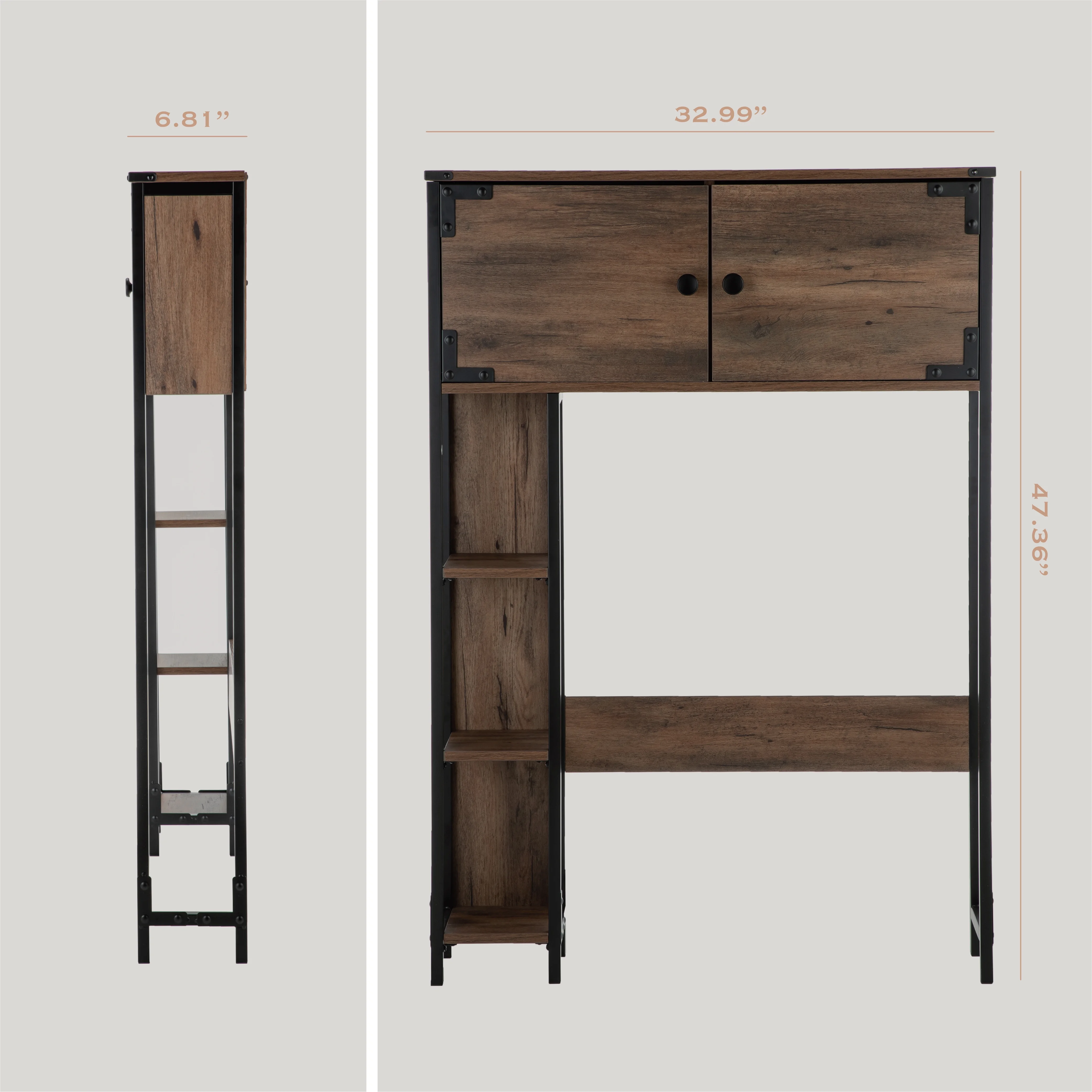 Landia Home over the Toilet Storage Cabinet, 3 Shelves, Brown Wood Finish - Image 5