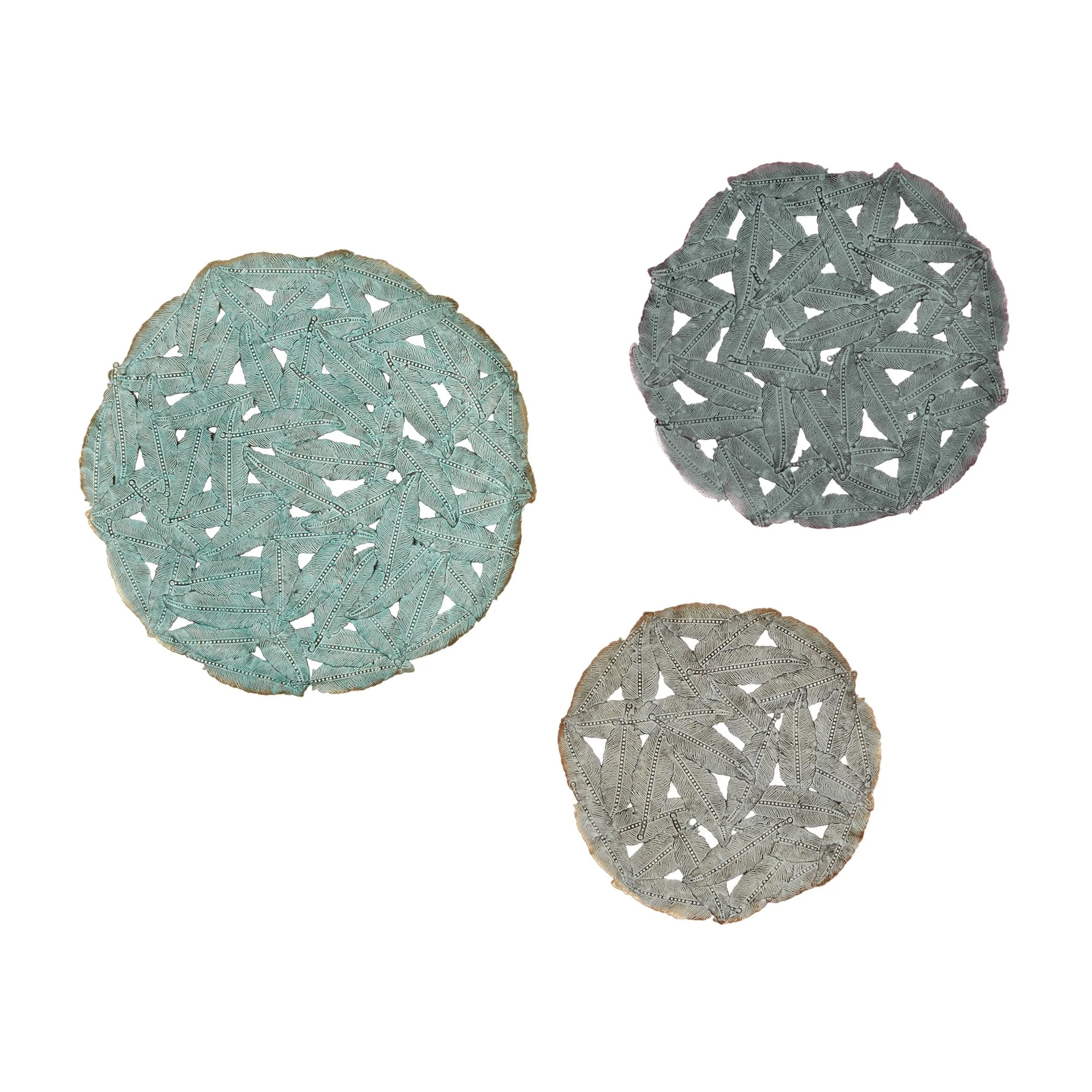 Textured Feather 3-Piece Metal Disc Wall Decor Set, Decorative Wall Art for Home - Image 13