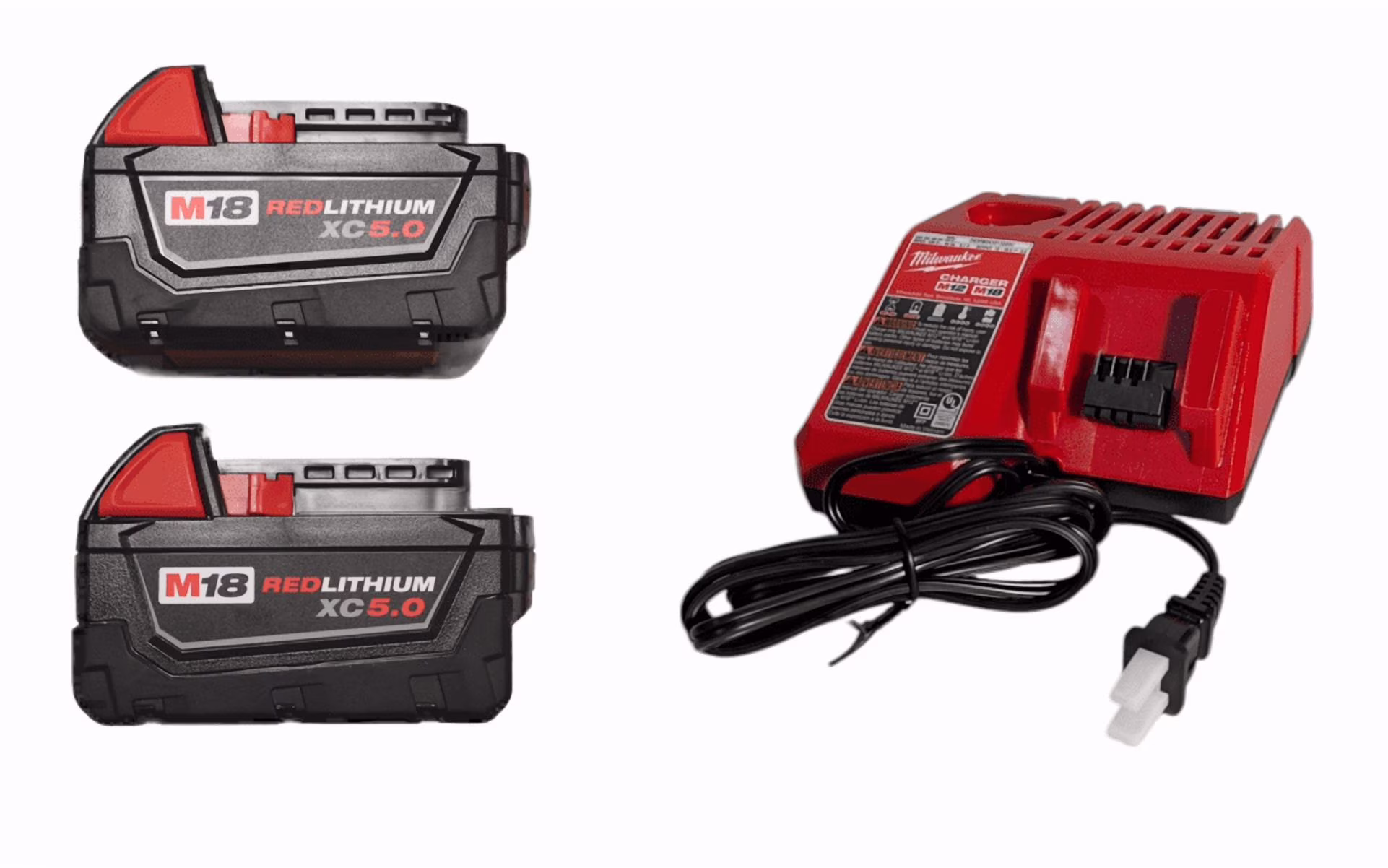 Milwaukee M18 REDLITHIUM XC5.0 Battery Starter Kit -C (2) 5.0Ah Batteries & M18/M12 Charger, 2.5X Runtime, REDLINK Intelligence, Cold Weather Performance (Model 48-59-1852B)