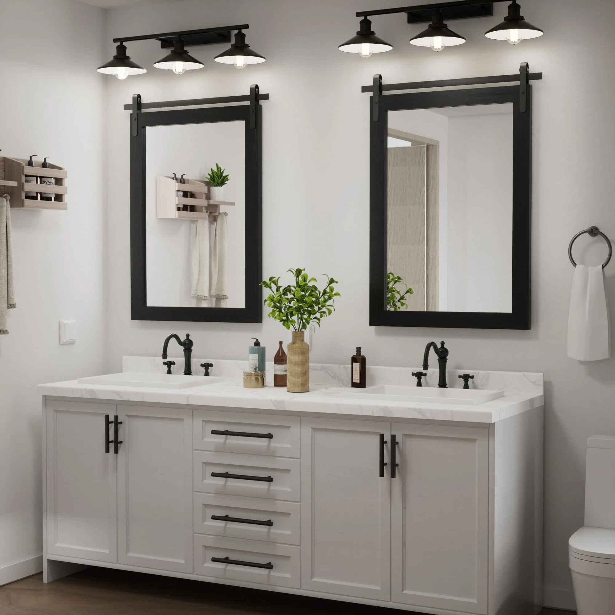 Modern Rectangular Wall Mirror with Wood Frame, Bathroom and Barn Door Mirror, Multiple Sizes - Image 30