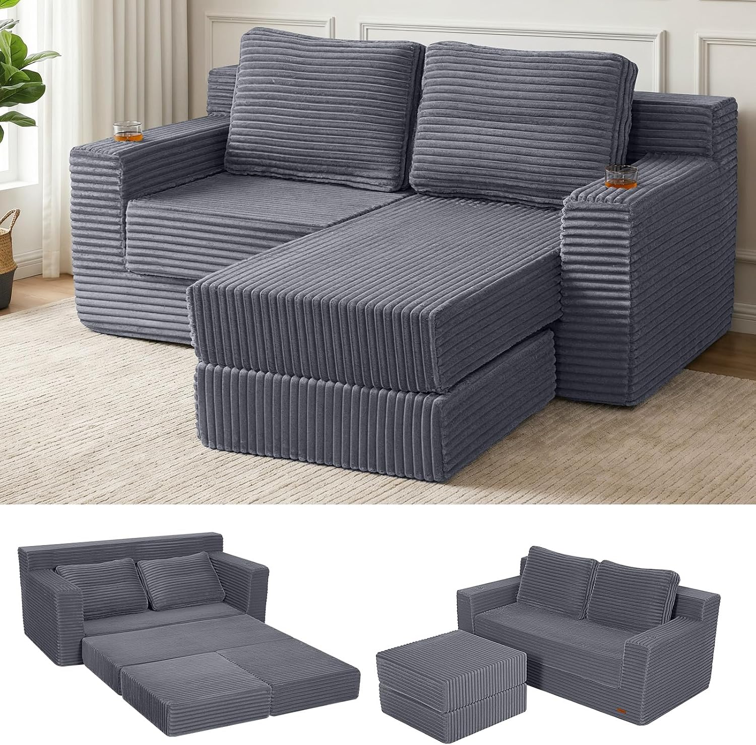 Convertible Futon Sofa Bed, 59" Folding Boneless Loveseat Small Couch - Image 13