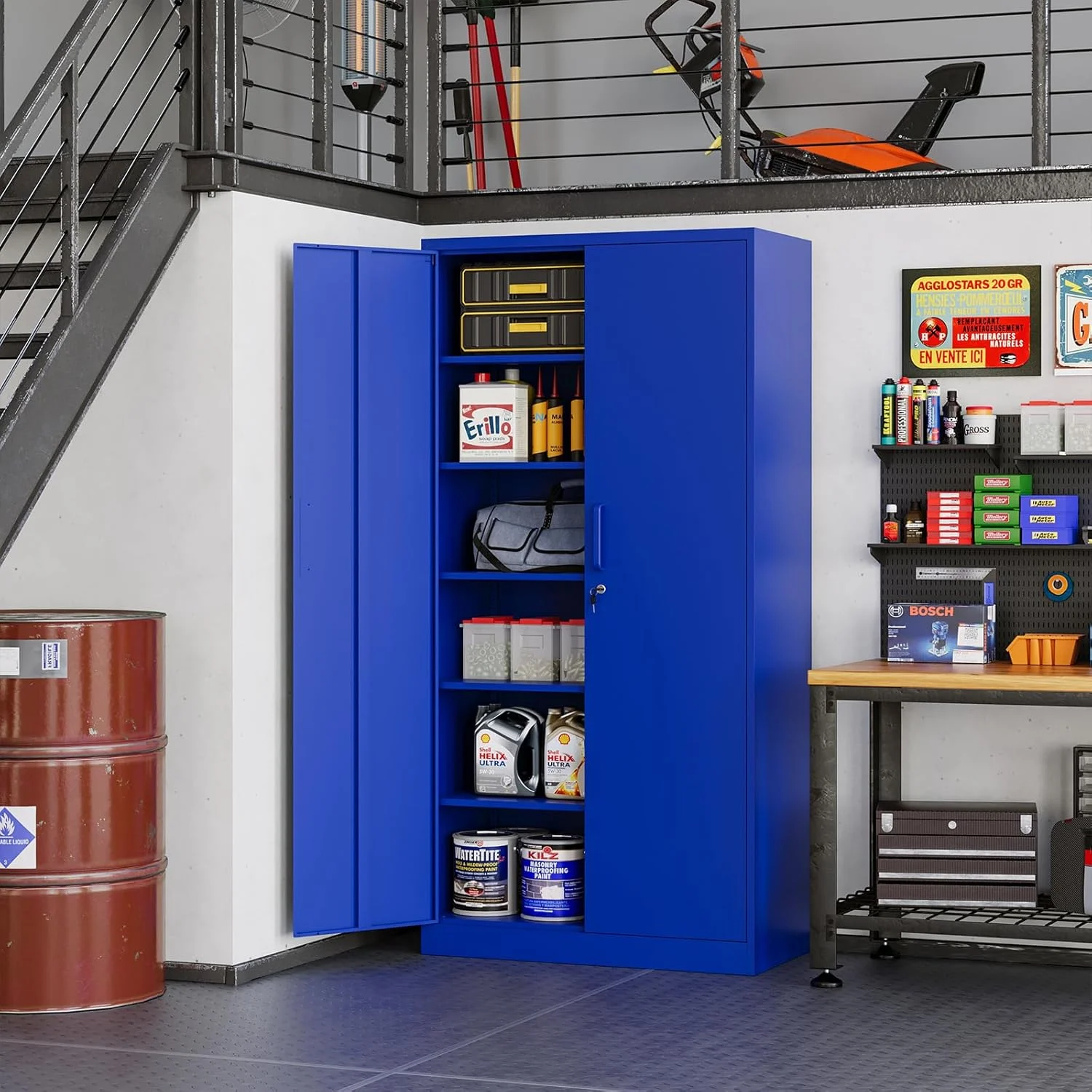 MIIIKO Metal Storage Cabinet with Locking Doors, Black Garage Lockable Steel Cabinets with 4 Doors and 5 Shelves for Home, Garage, Pantry Workshop Warehouse - Image 49