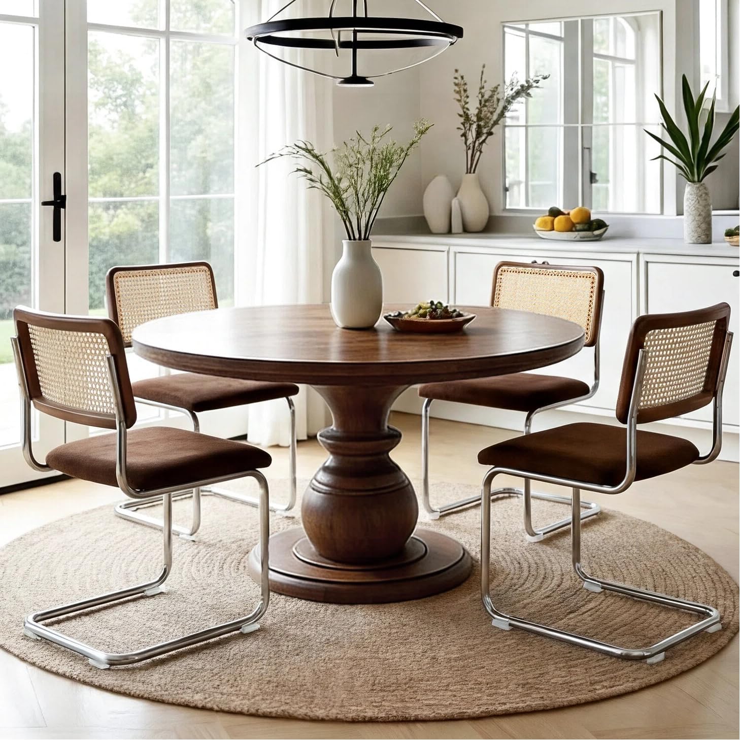 Natural Rattan Dining Chairs Set of 2, Modern Cesca Kitchen Chair - Image 5
