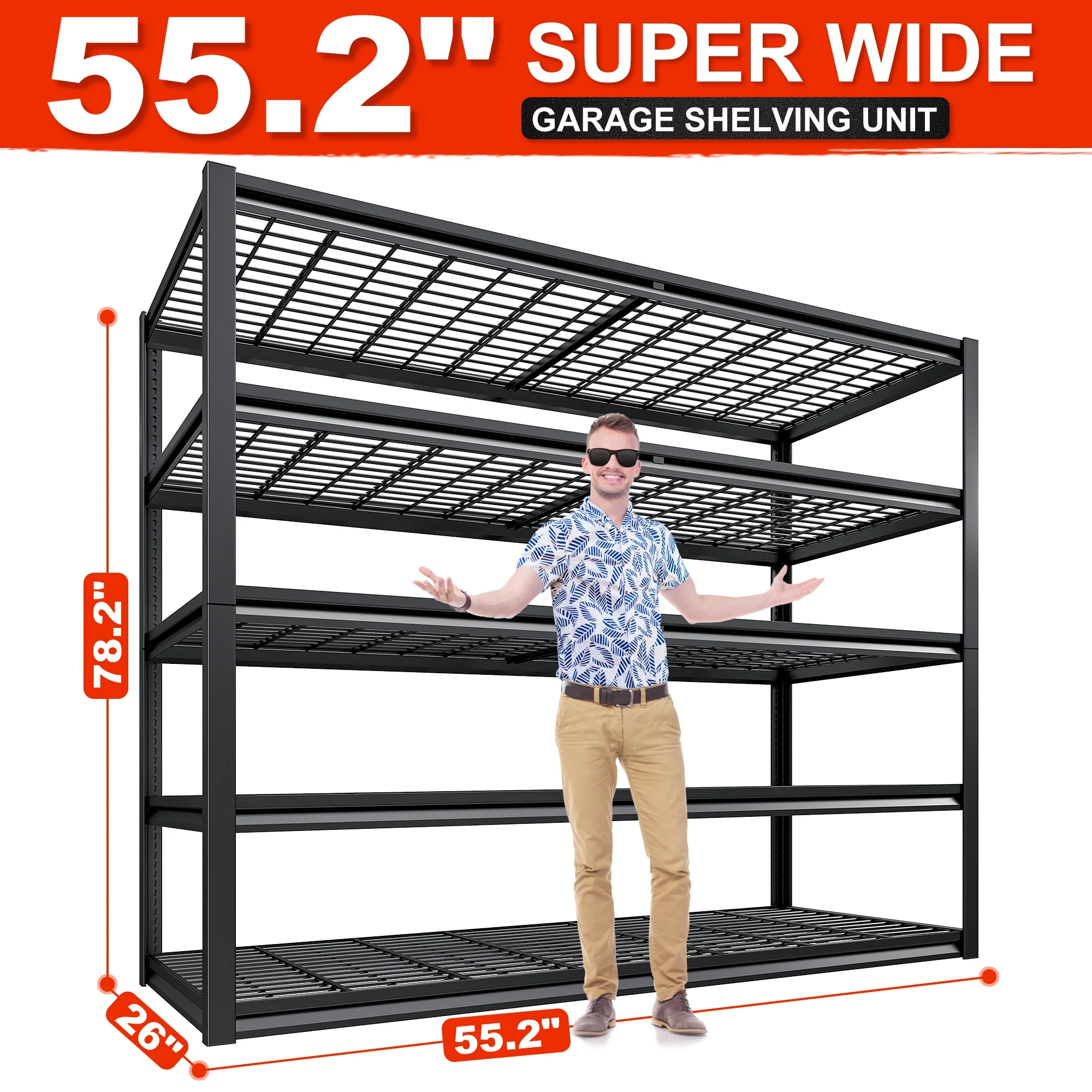 REIBII 55" W Wire Shelving Garage Shelves Heavy Duty 3000lbs Adjustable 5-Tier Storage Rack - Image 5
