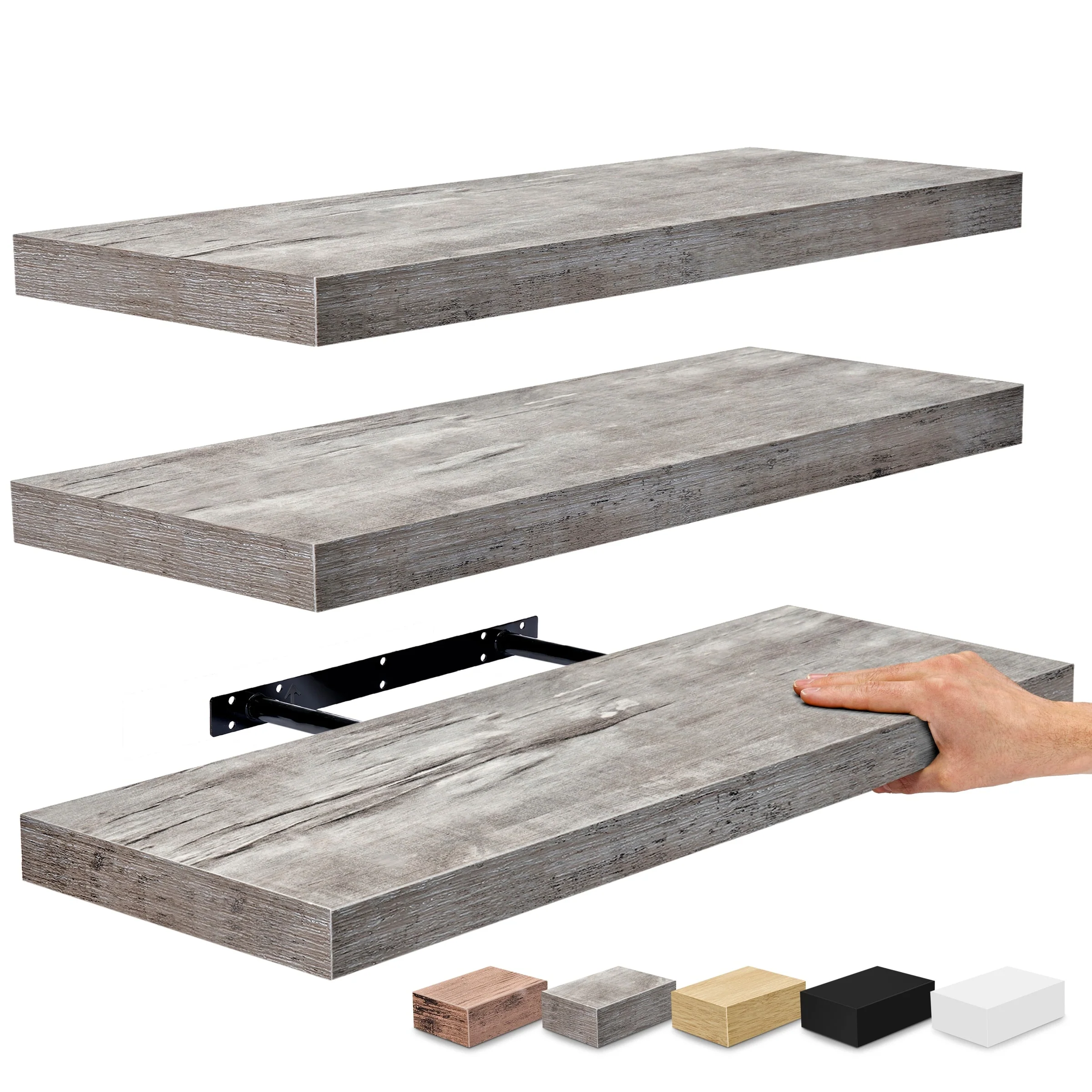 Set of 3 Floating Wood Wall Shelves, Wall Mounted Display and Storage Shelves with Invisible Brackets for Books and Home Decor - Image 5
