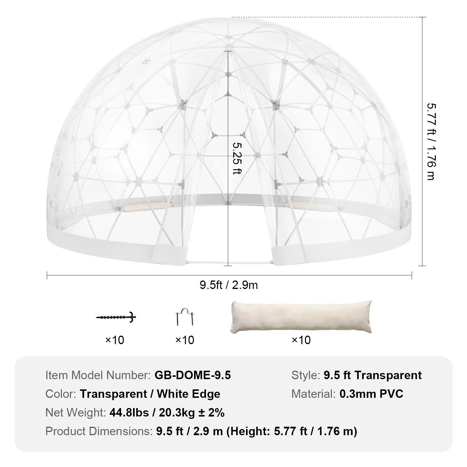 9.5FT Outdoor Bubble Tent -C Transparent Dome Camping Shelter with Zip Door & Windows -C Waterproof Pop-Up Tent for Stargazing, Backyard, Patio & Glamping -C Portable Instant Setup - Image 2