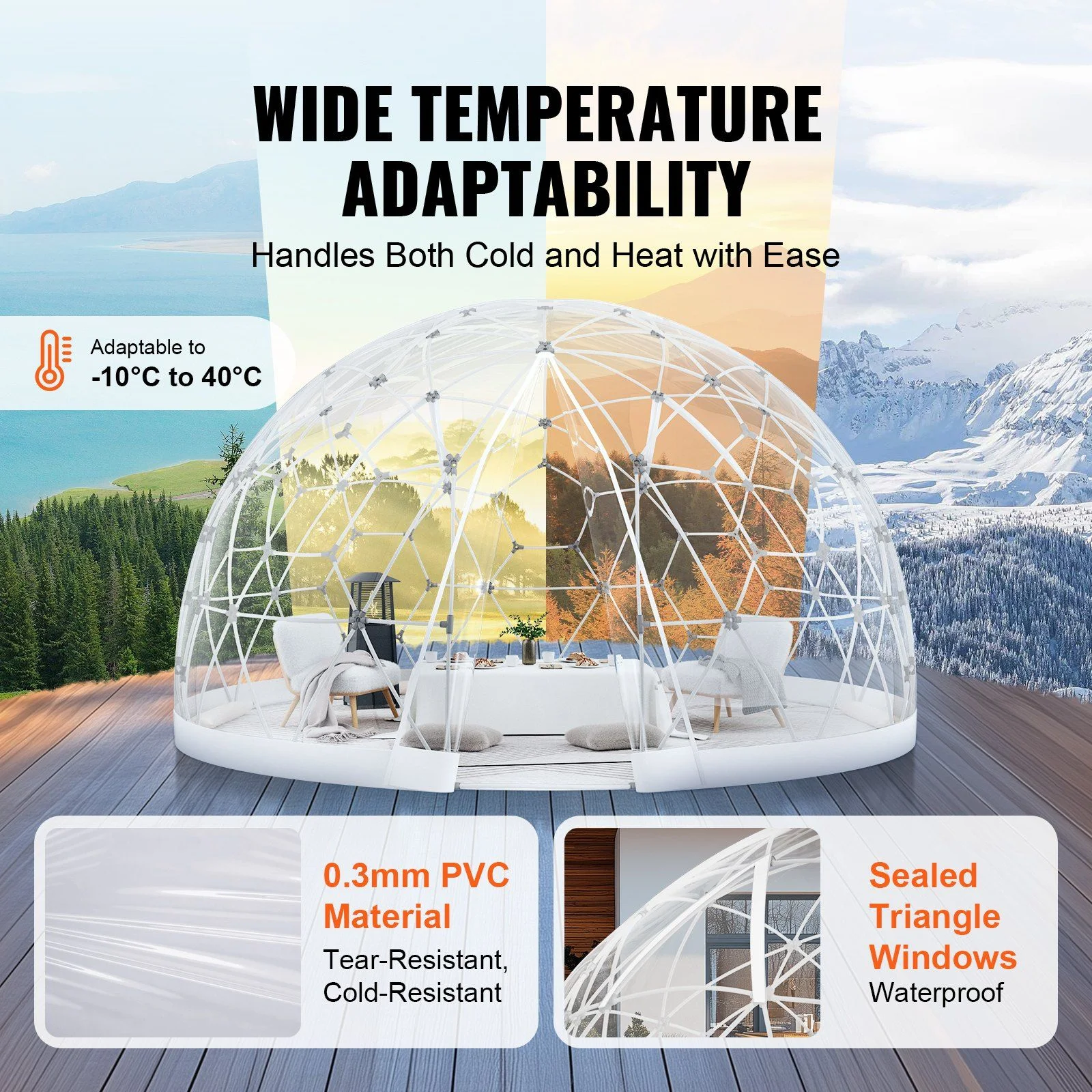 9.5FT Outdoor Bubble Tent -C Transparent Dome Camping Shelter with Zip Door & Windows -C Waterproof Pop-Up Tent for Stargazing, Backyard, Patio & Glamping -C Portable Instant Setup - Image 5