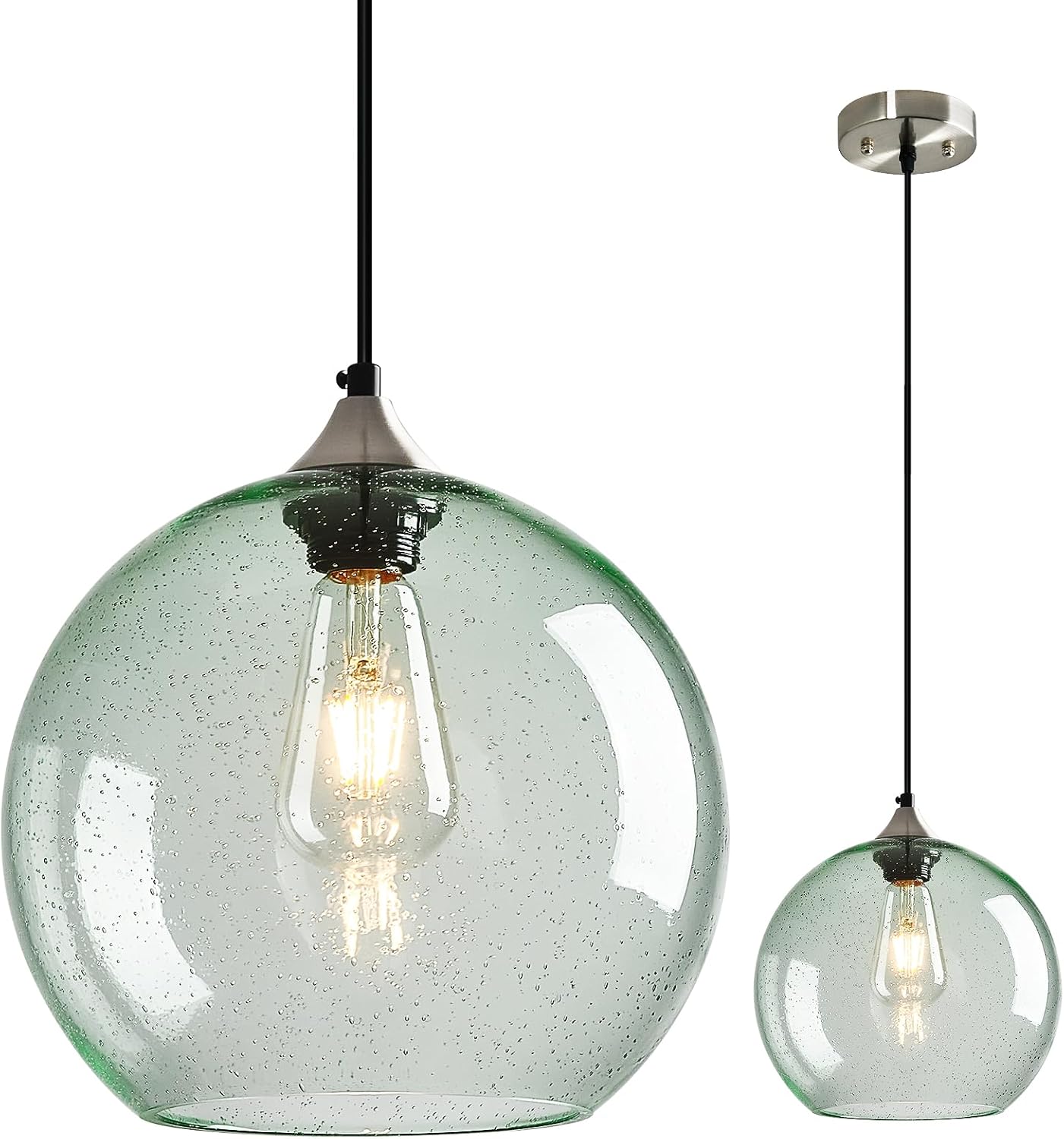 Amber Pendant Lights Kitchen Island 3 Pack, 5.9 in Seeded Glass Globe - Image 15
