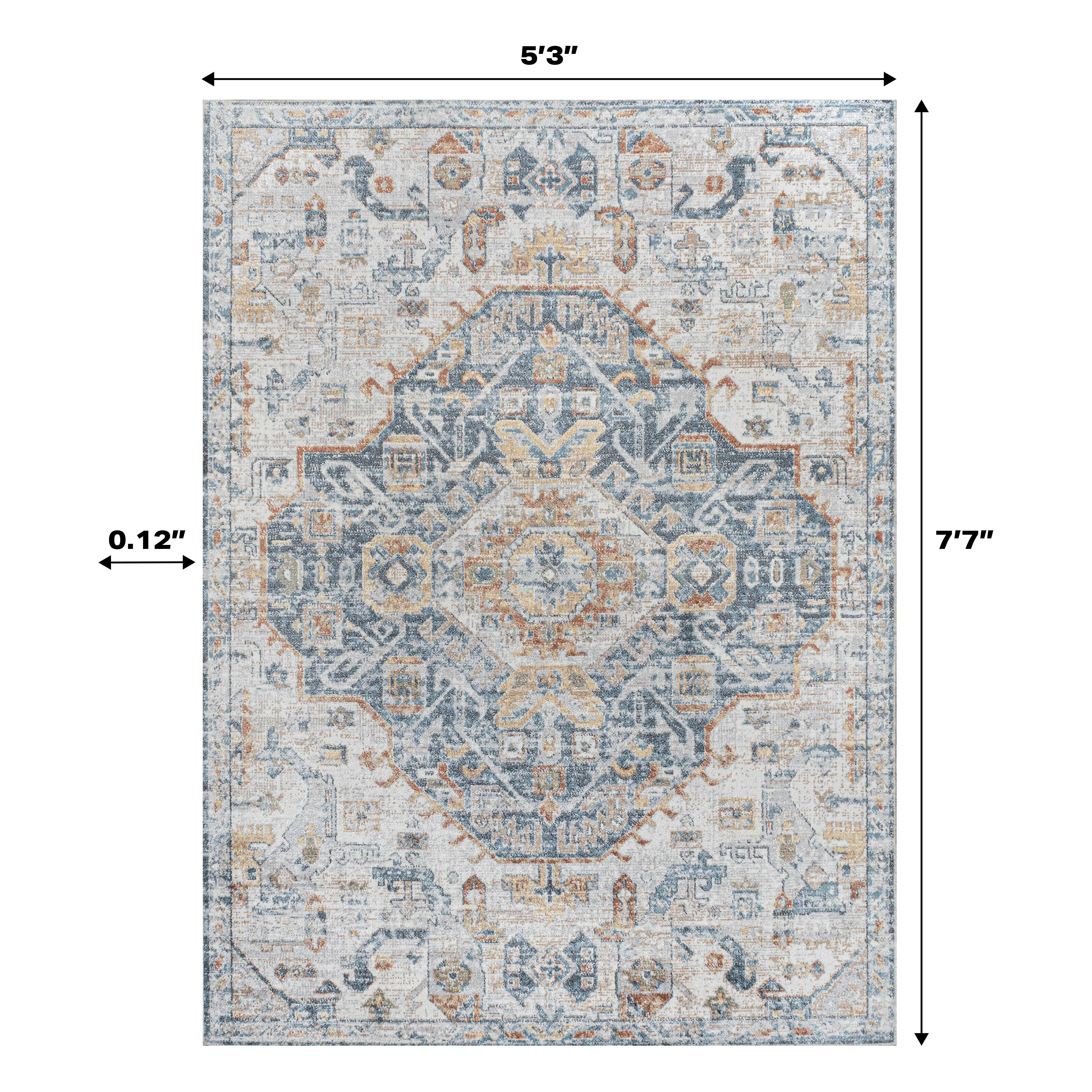 Bohemian Medallion Low-Pile Machine-Washable Area Rug, Cream and Terra - Image 22