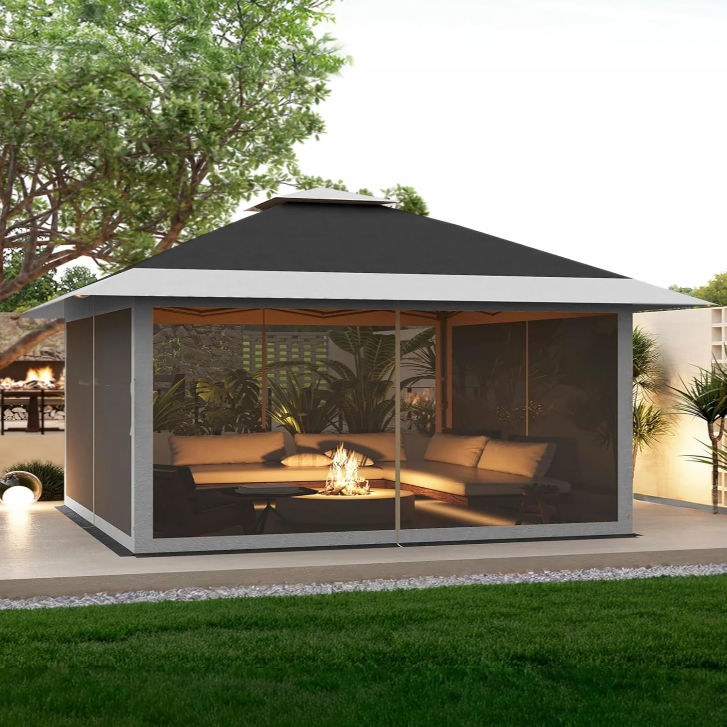 AOILE 13x13FT Pop-Up Patio Gazebo, Outdoor Canopy Tent with Mesh Walls, Double Roof & Carry Bag - Image 6