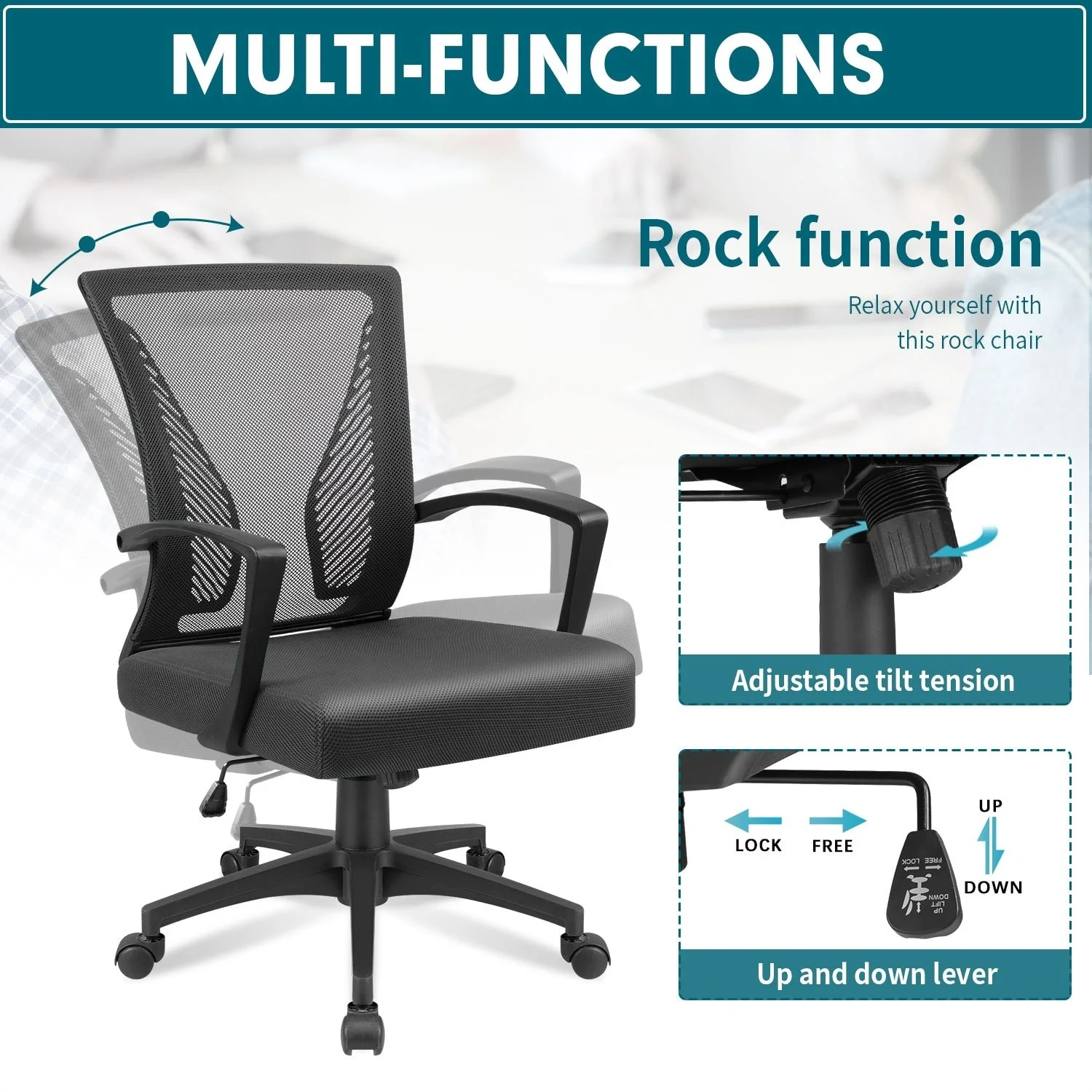 Ergonomic Mesh Office Chair with Lumbar Support, Breathable Computer Desk Chair - Image 10