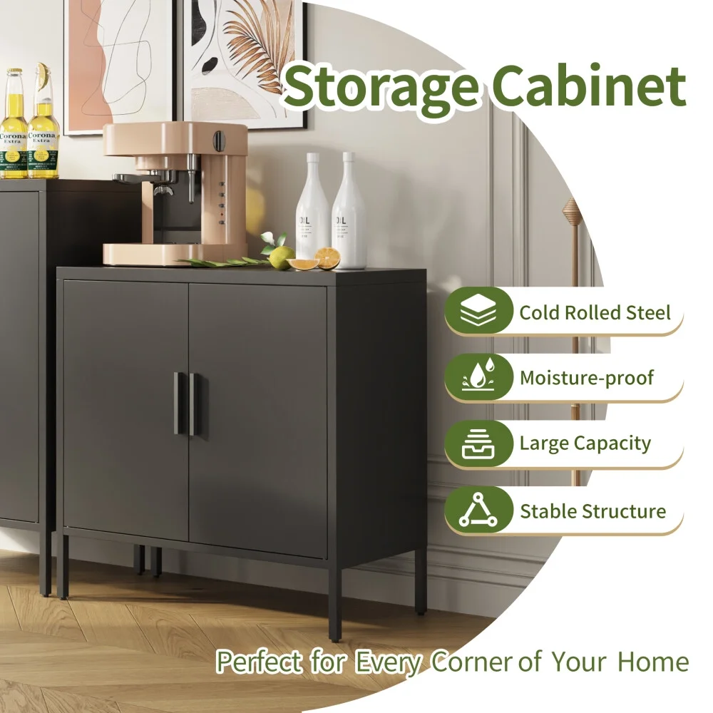 31.5" Metal Storage Cabinet with 2 Doors and 2 Adjustable Shelves, Garage Storage Cabinet with Metal Handles, Metal File Cabinet for Home Office School Gym, Black - Image 10